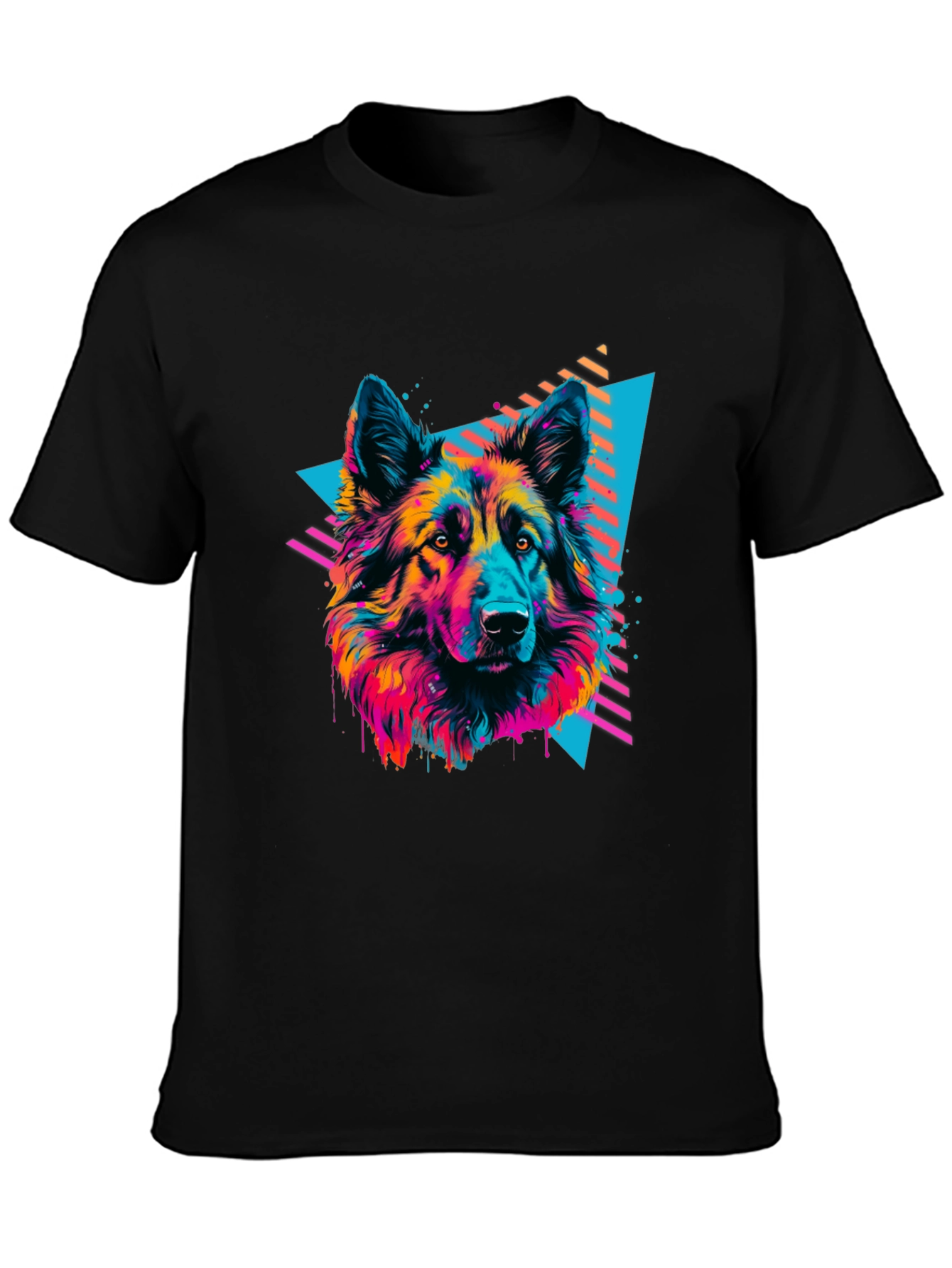 Black Neon Wolf Graphic Tee - Retro Style view 3