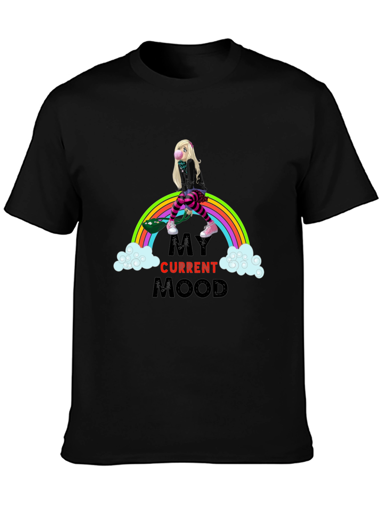Black My Current Mood Rainbow Skateboard T-Shirt view 3