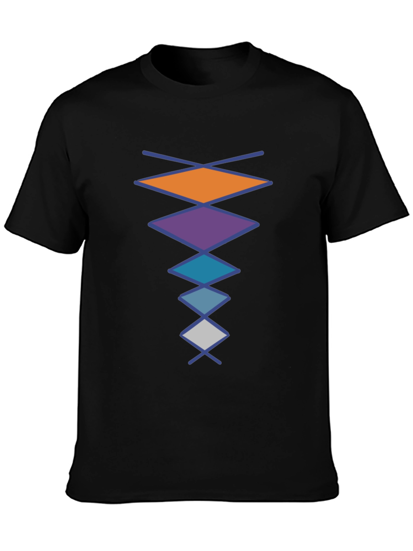 Black Geometric Diamond Pattern Black T-Shirt view 3