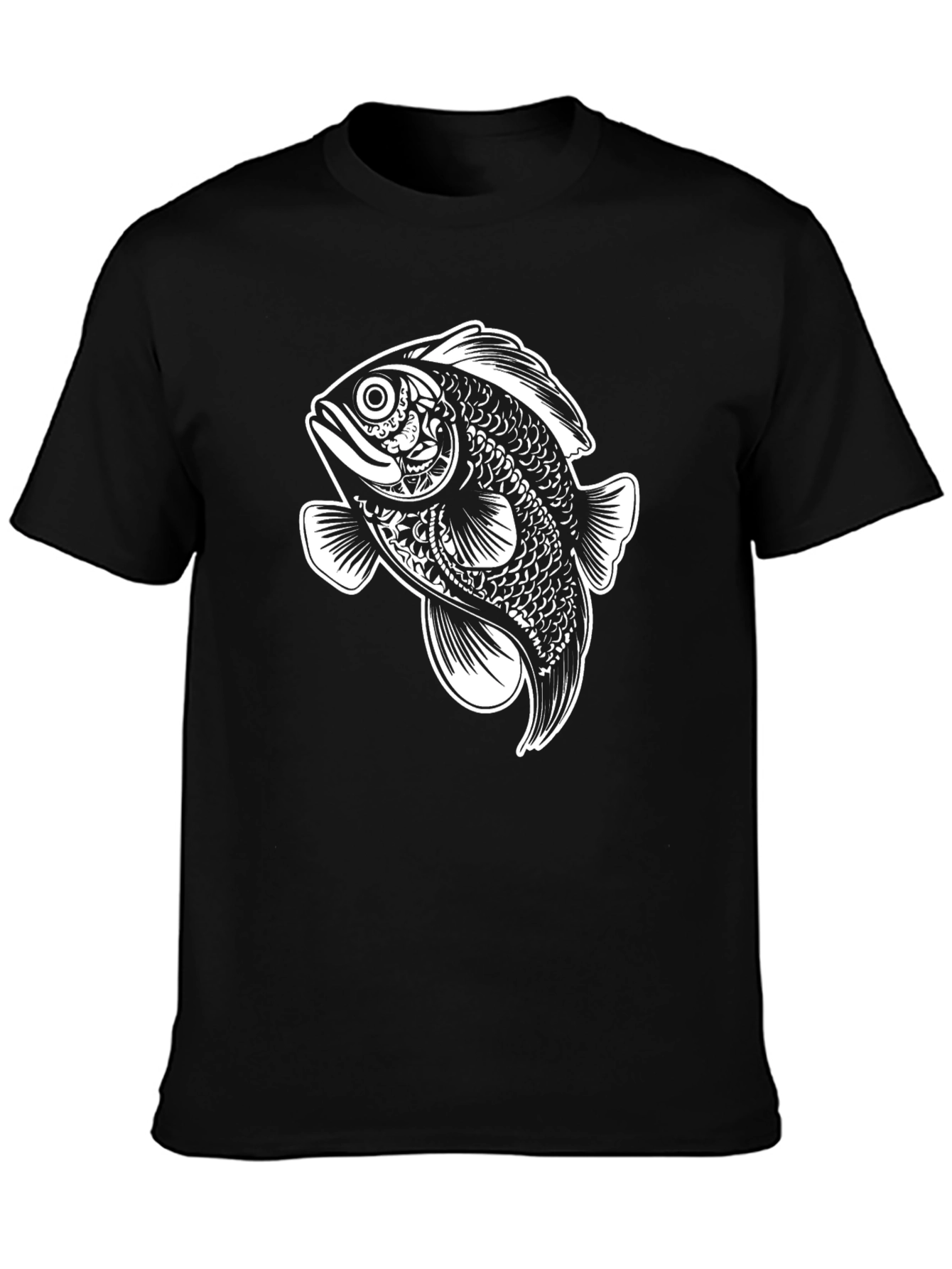 Black Black T-Shirt with Artistic Fish Graphic view 3