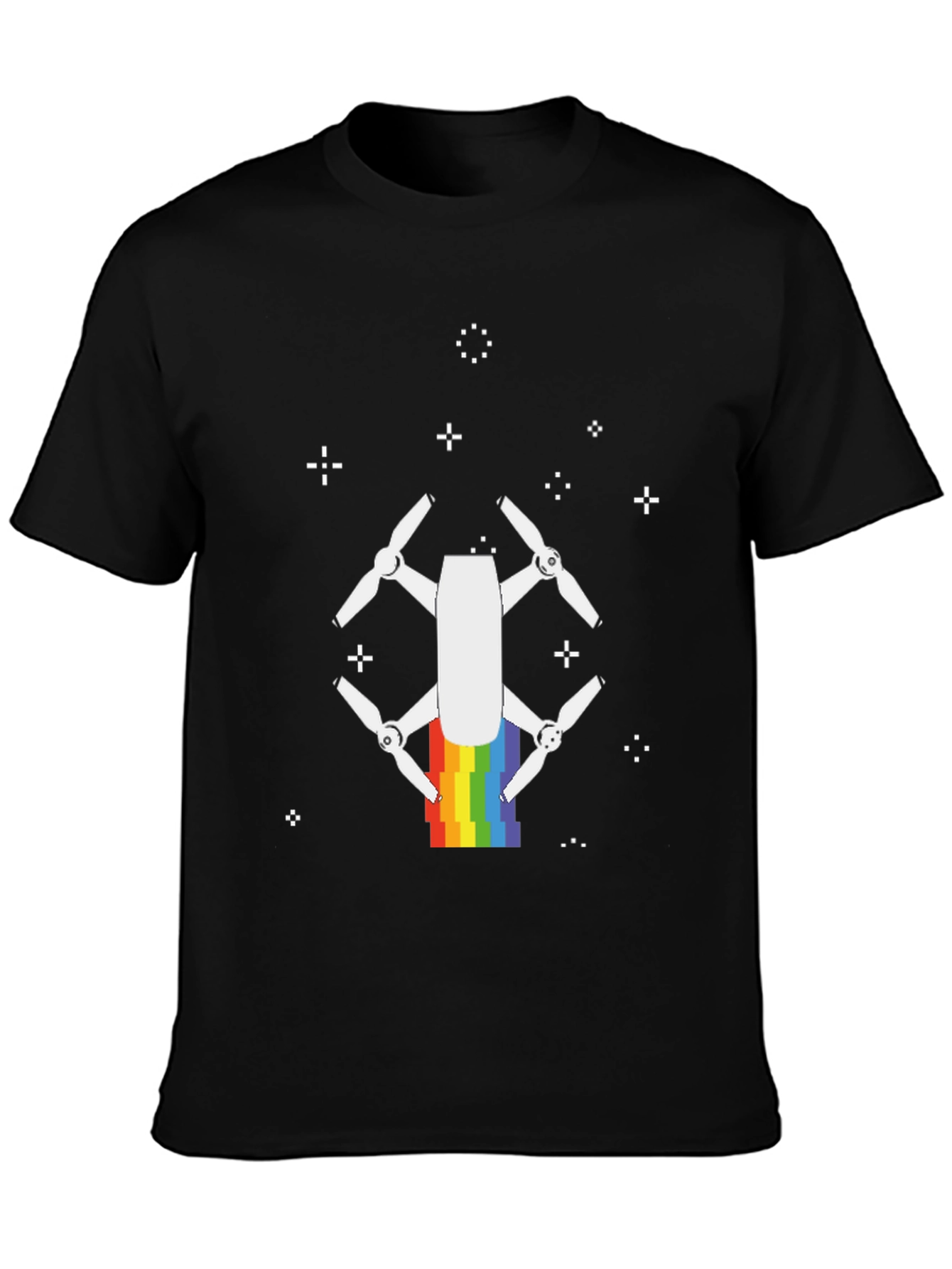 Black Rainbow Drone Graphic Tee - Black Cotton T-Shirt view 3