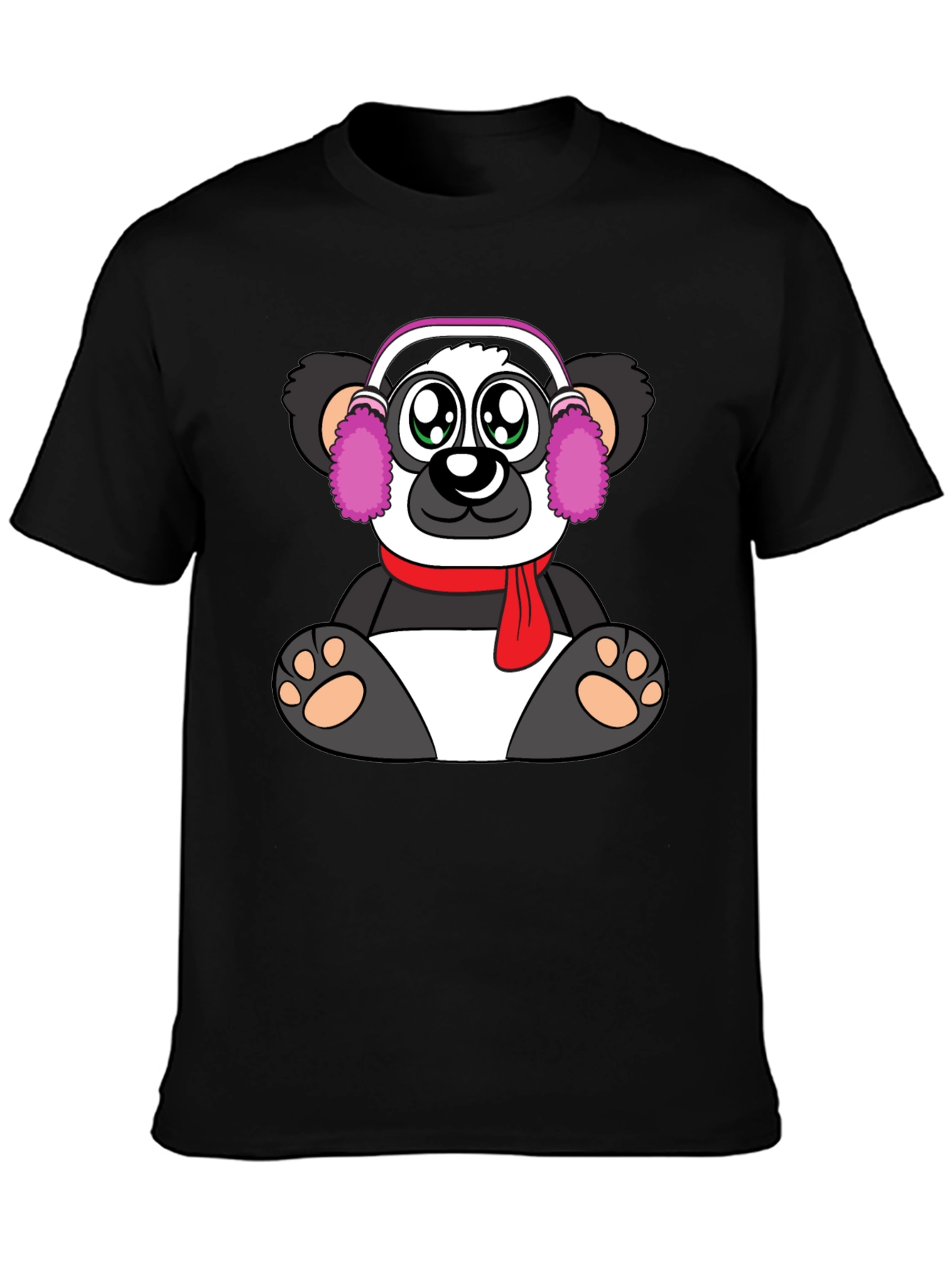 Black Cute Panda Bear Graphic Tee - Black Cotton Blend view 3
