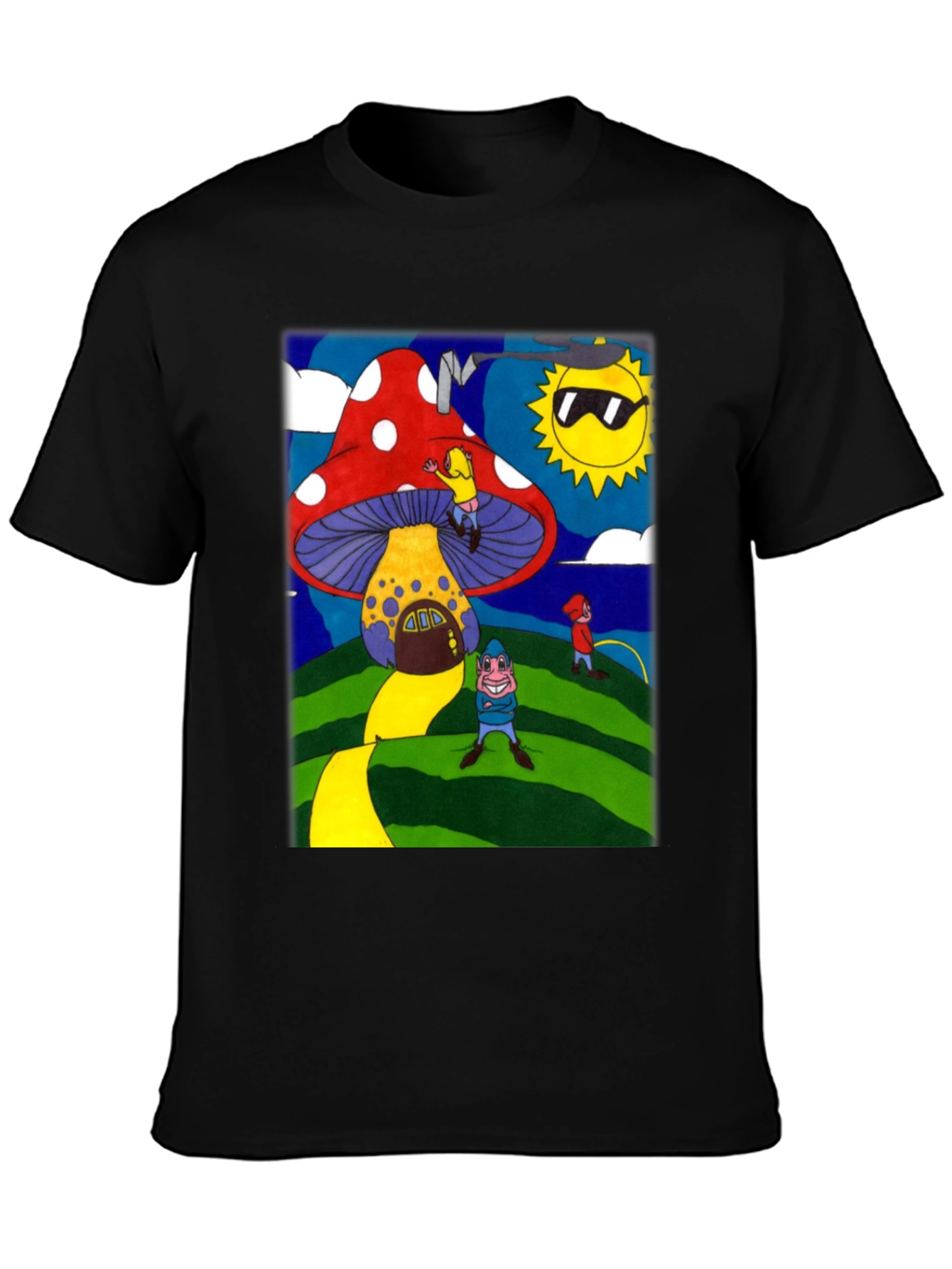 Black Funky Mushroom House Graphic Tee view 3