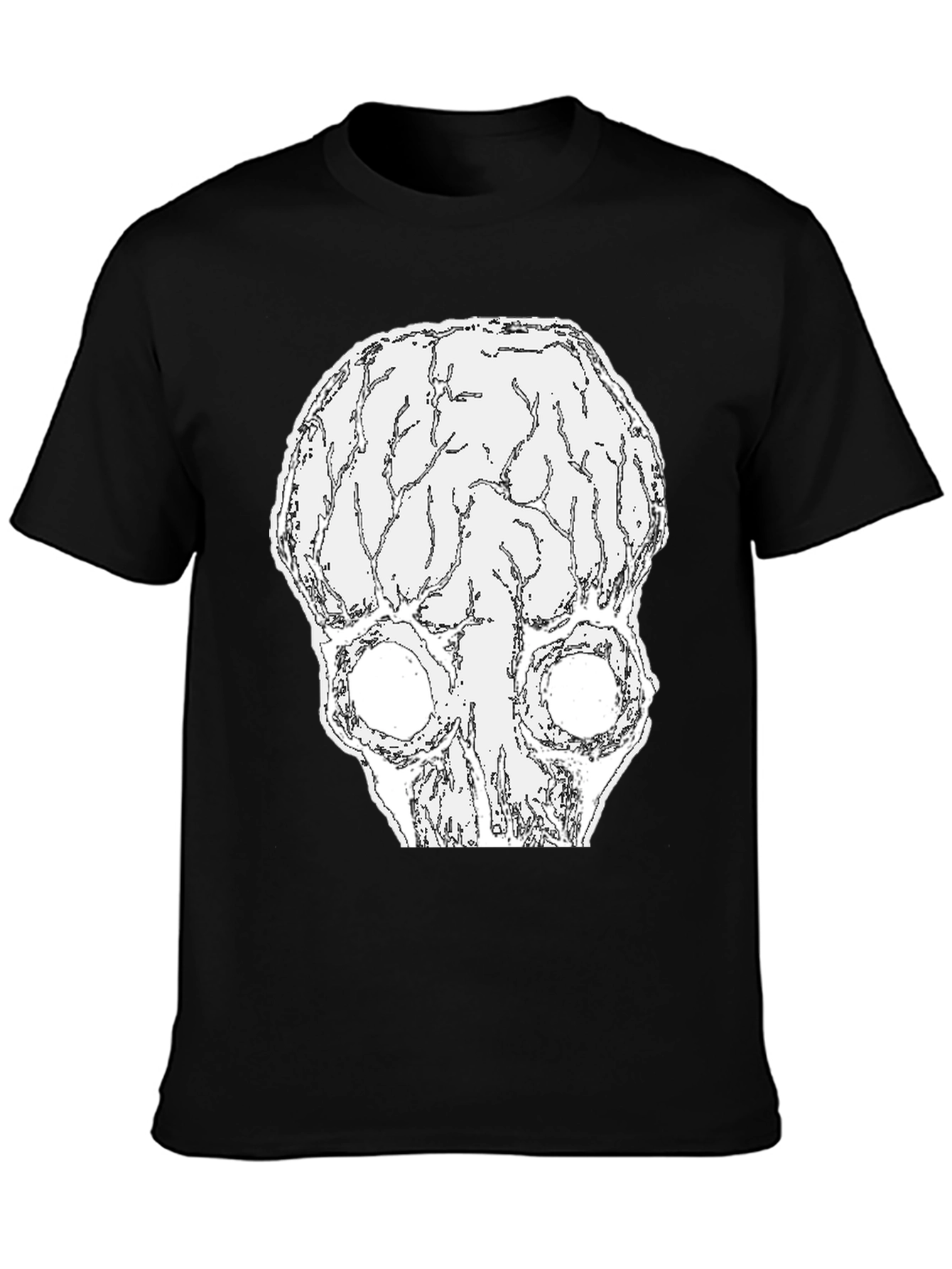 Black Brain Skull Graphic Tee - Black Cotton T-Shirt view 3