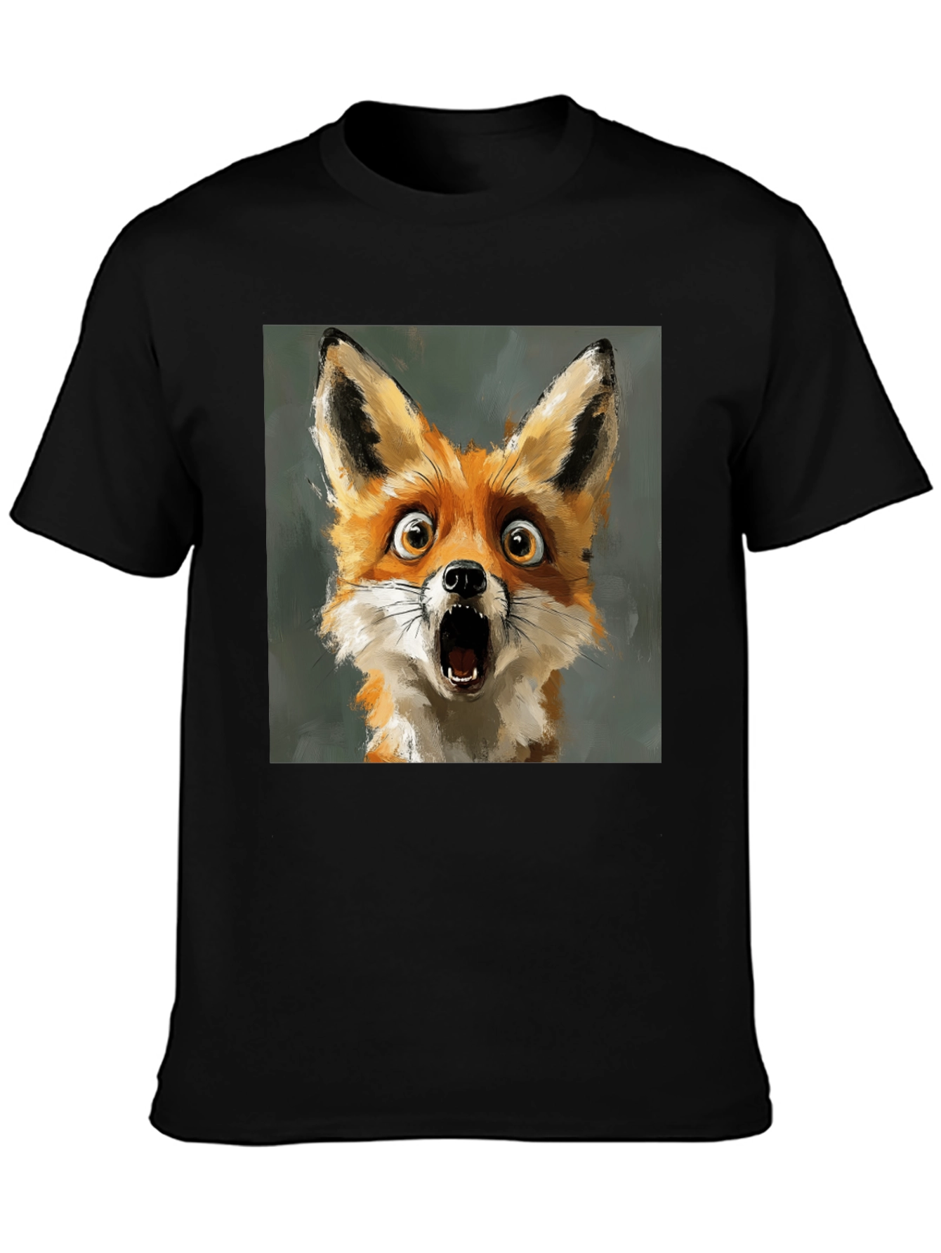 Black Surprised Fox Graphic Tee - Black Cotton T-Shirt view 3