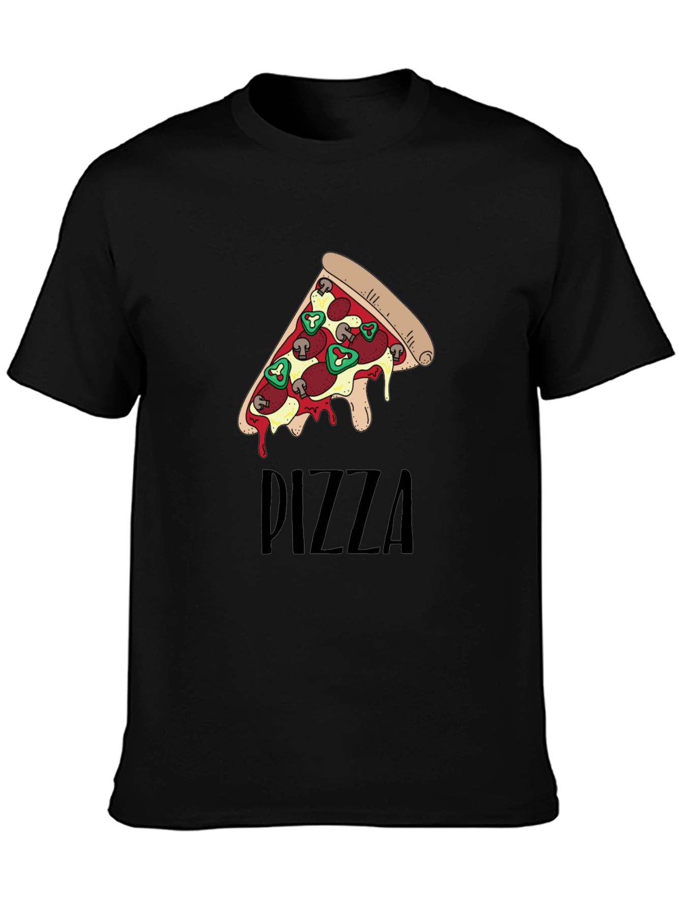 Black Pizza Slice Graphic Print Black T-Shirt view 3