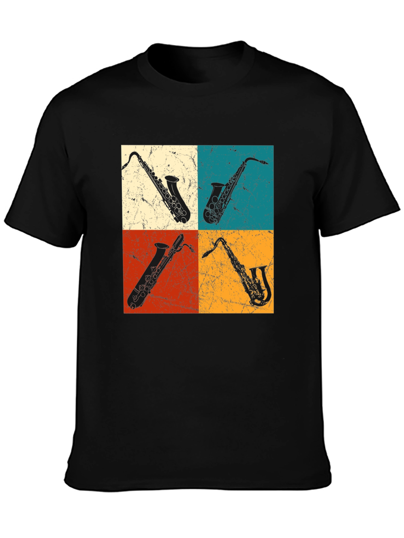 Black Saxophone Pop Art Graphic Tee - Music Lover T-Shirt view 3