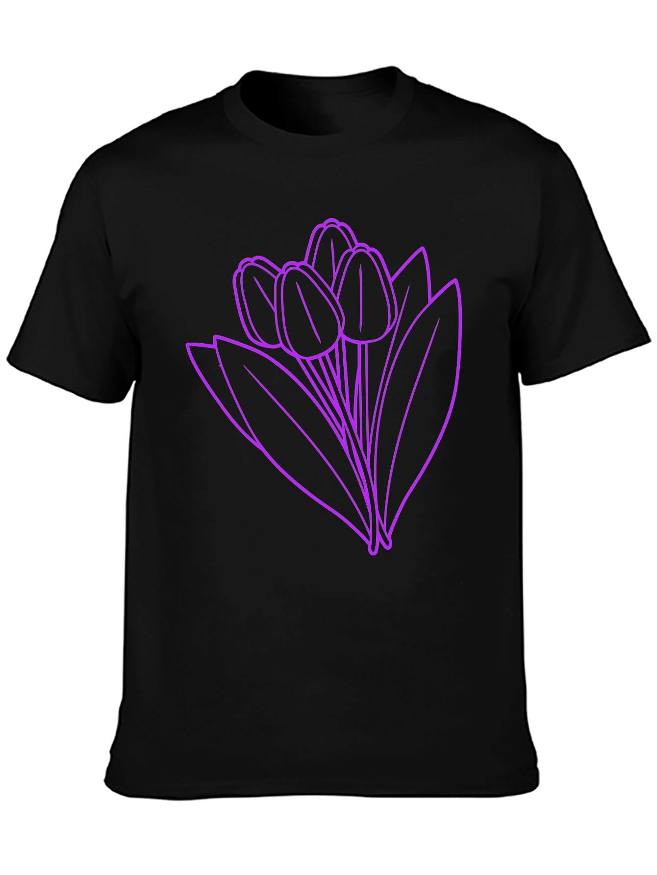 Black Floral Graphic Tee - Purple Tulips on Black view 3
