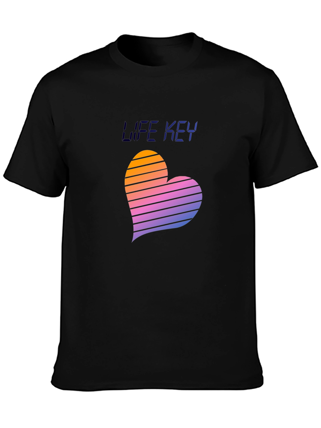 Black Retro Life Key Heart T-Shirt view 3