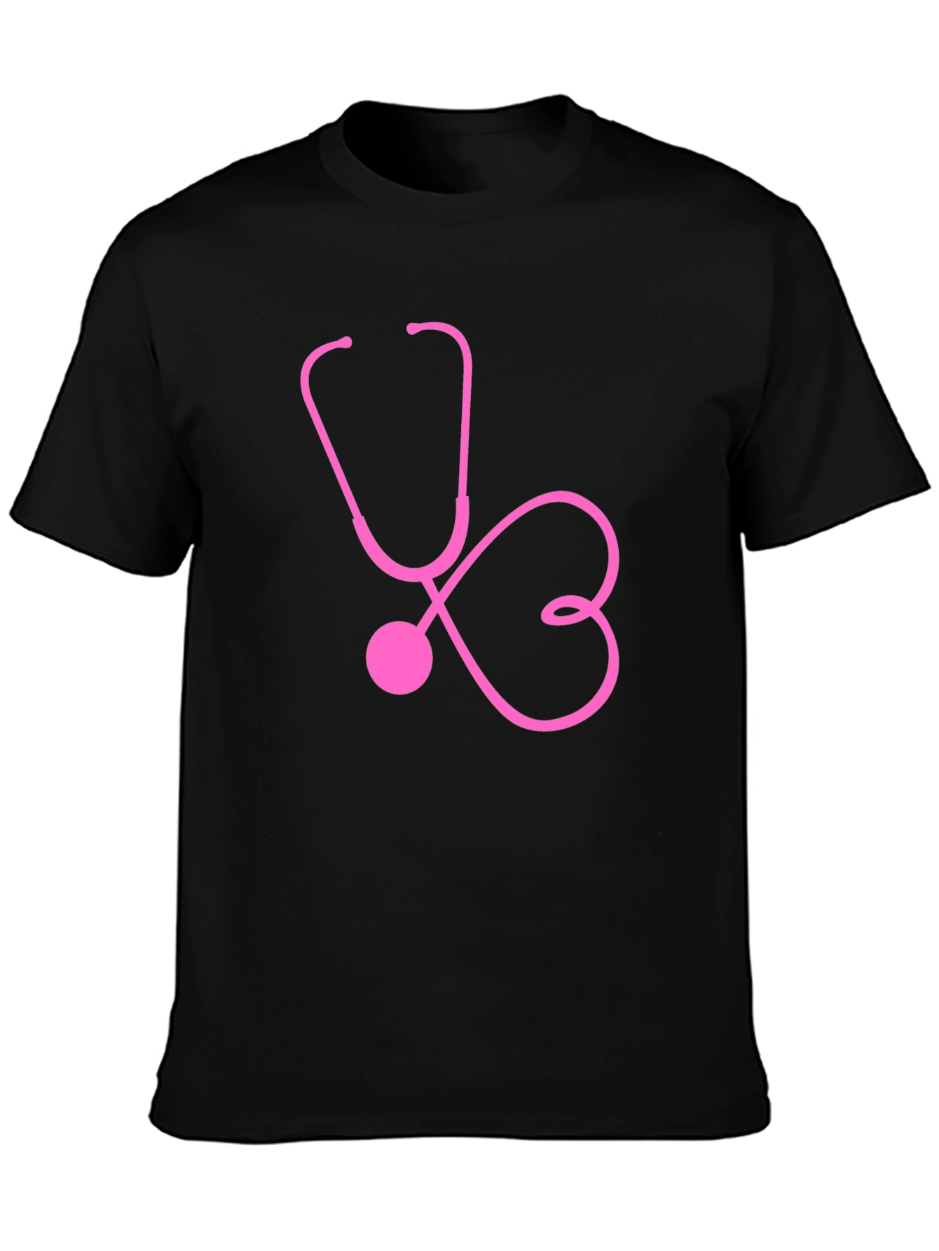 Black Pink Stethoscope Heartbeat Black T-Shirt view 3