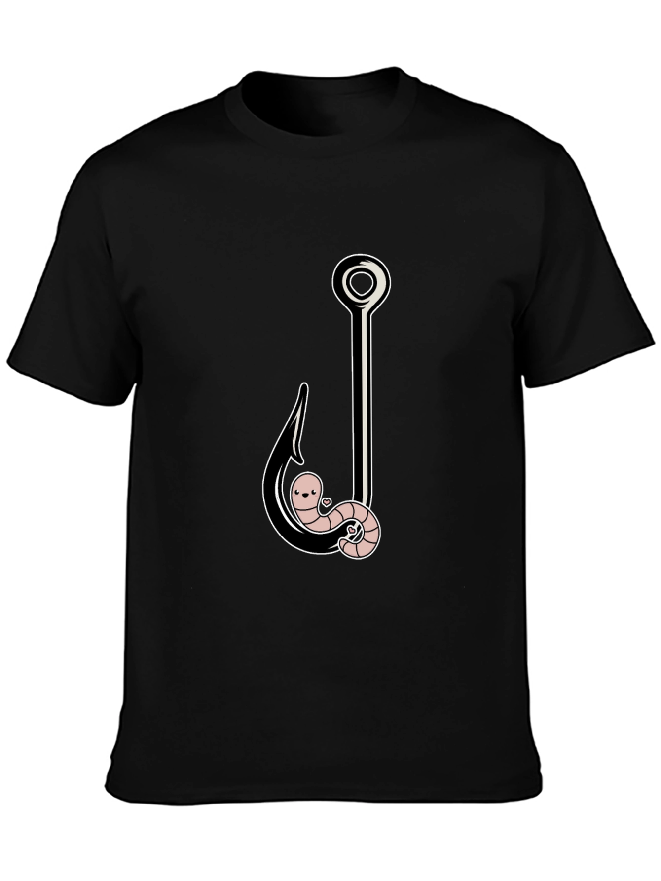 Black Funny Worm On A Hook Black T-Shirt view 3