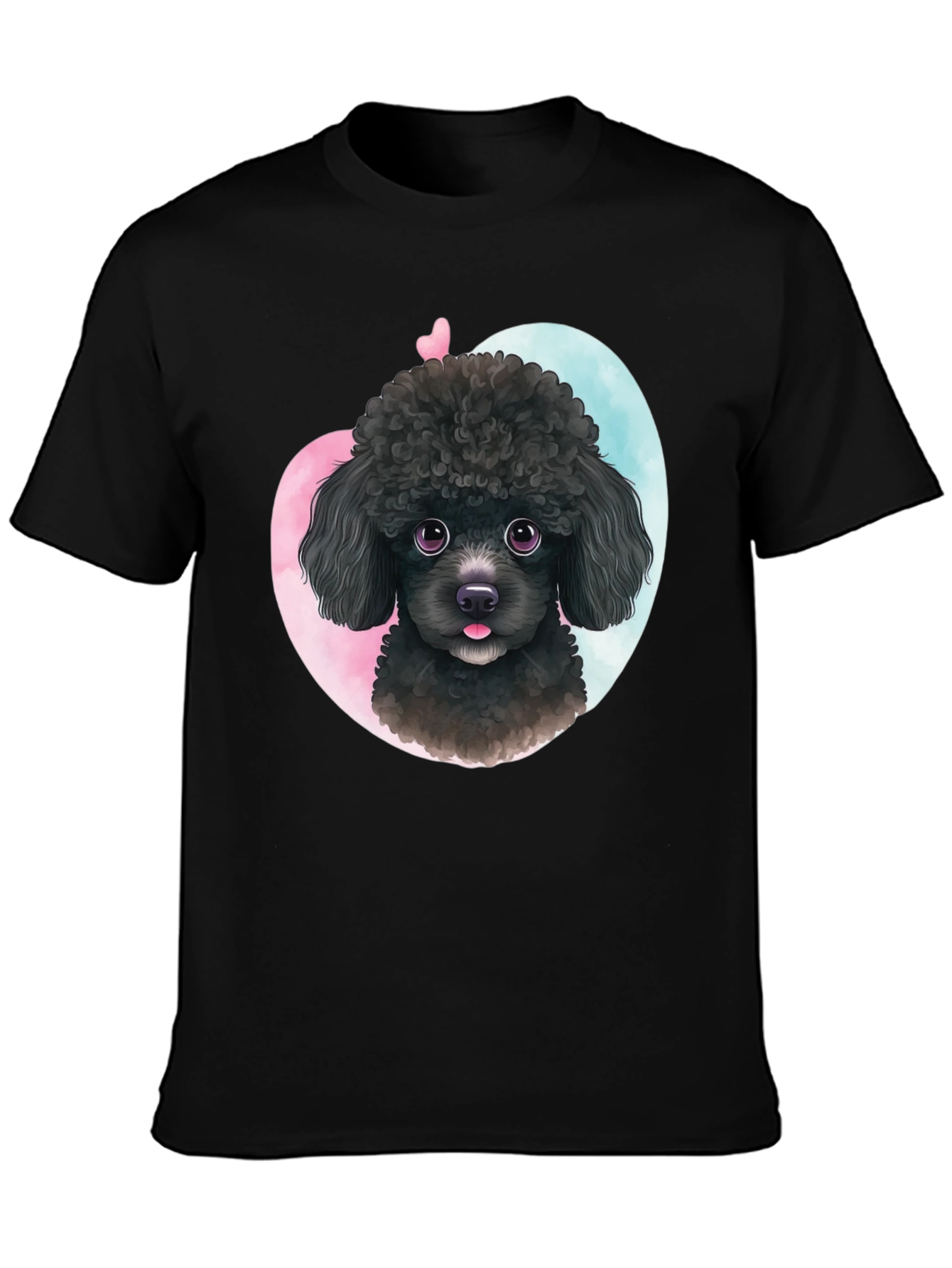 Black Cute Poodle Heart T-Shirt - Black view 3