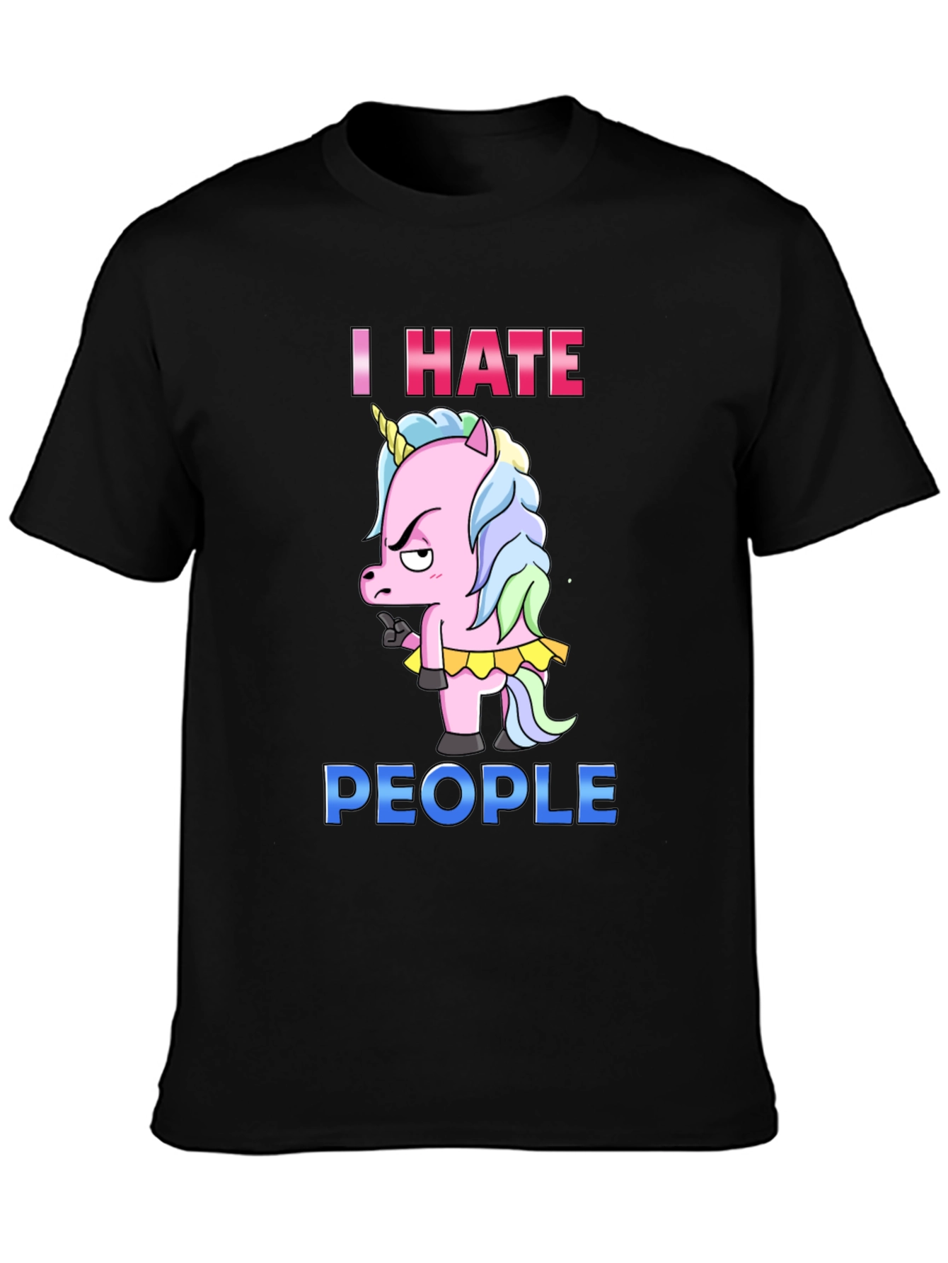 Black I Hate People Unicorn Graphic T-Shirt view 3