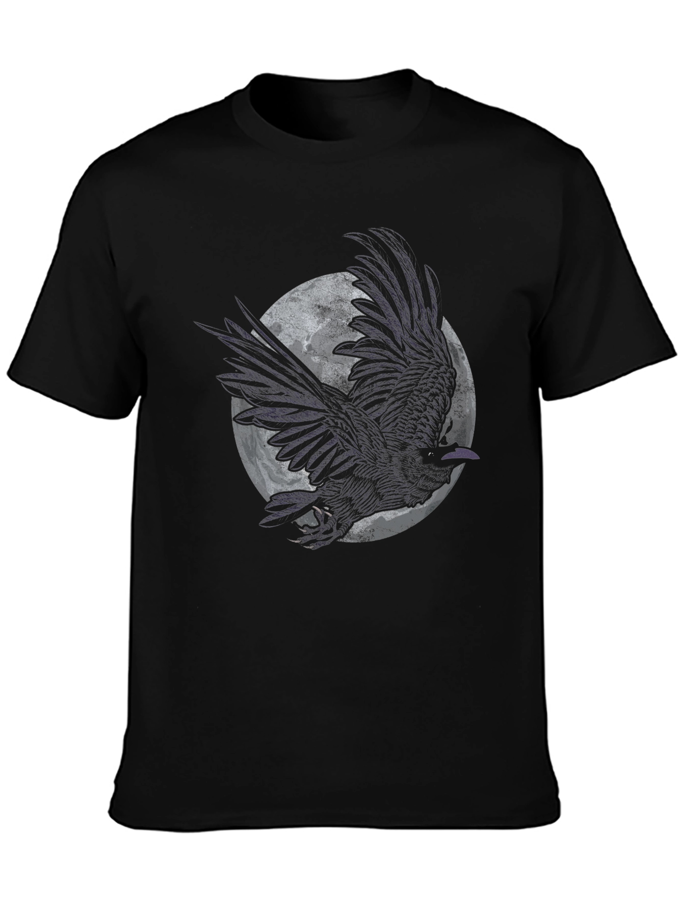 Black Raven Moon Graphic Tee - Black Cotton T-Shirt view 3