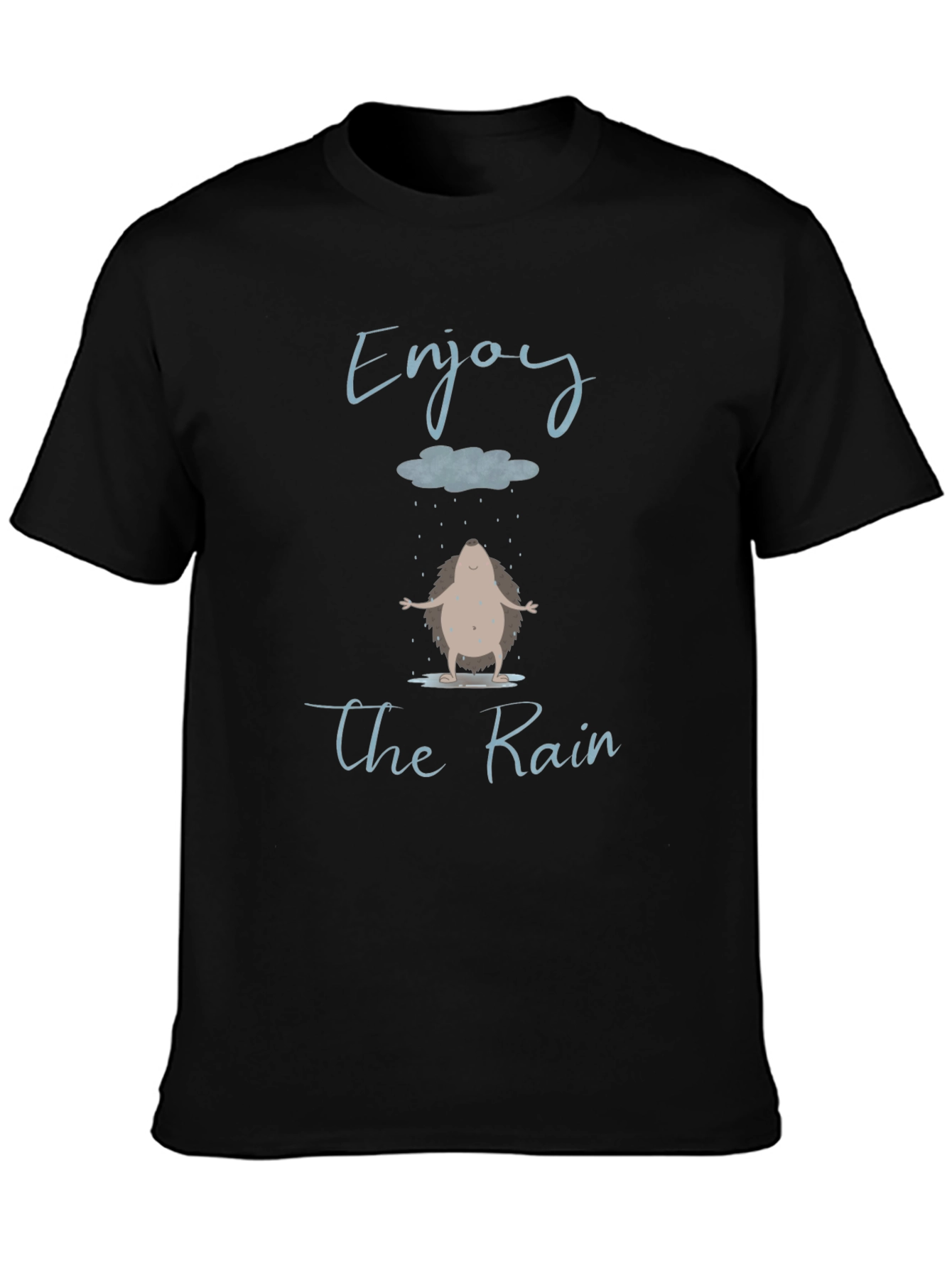 Black Enjoy the Rain T-Shirt - Hedgehog Design view 3