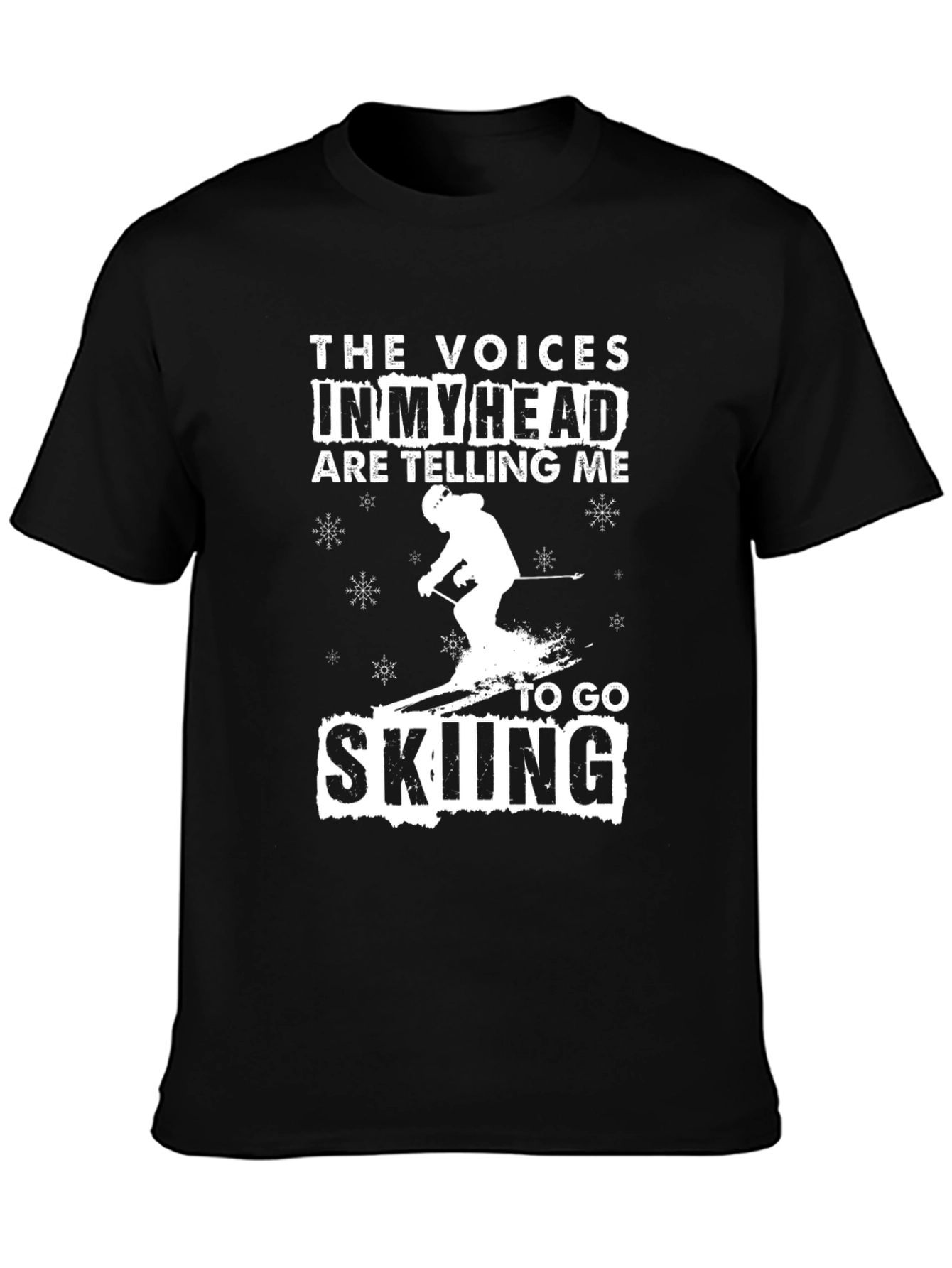Black Funny Skiing T-Shirt - Voices in My Head view 3