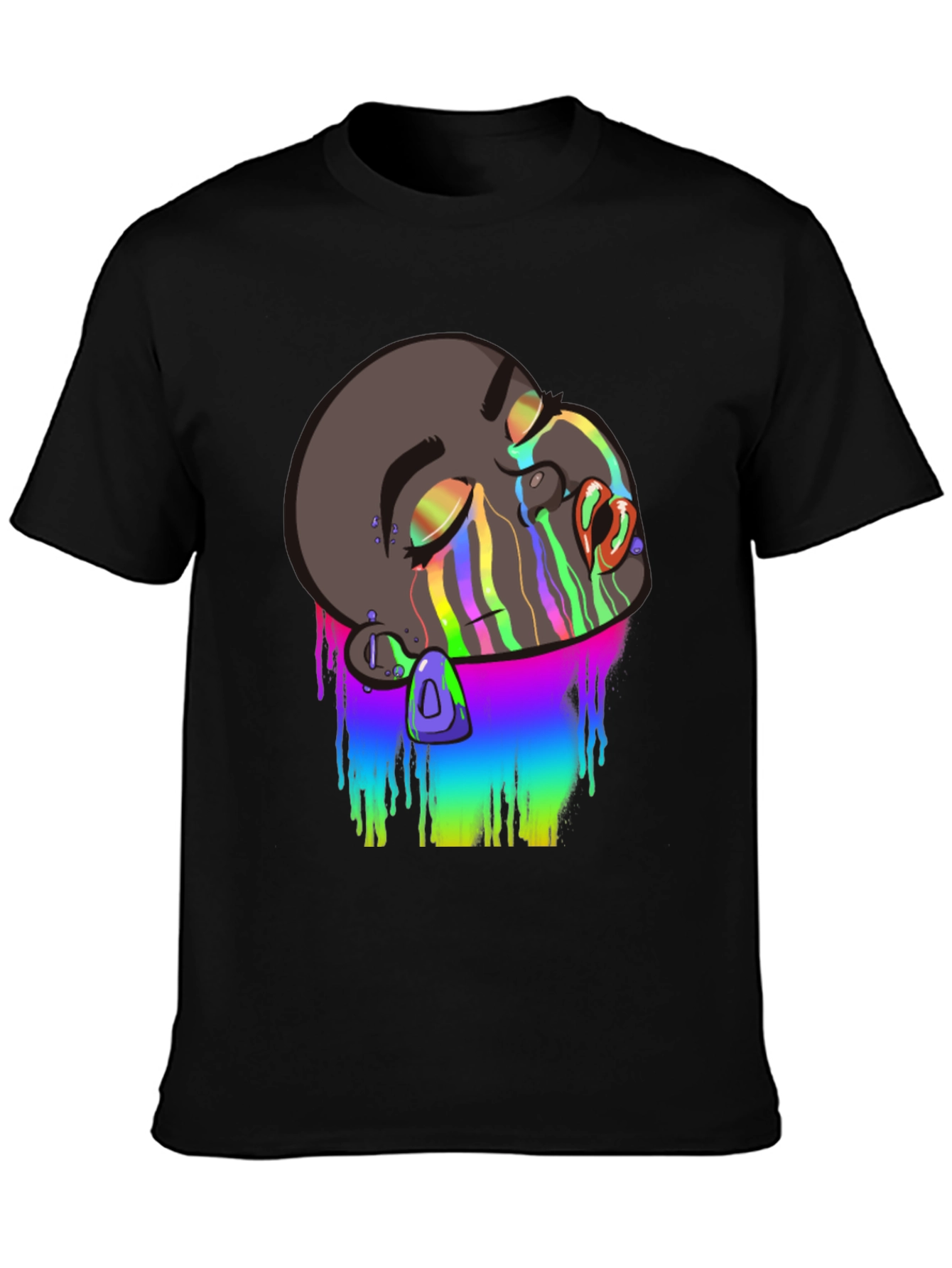 Black Melting Rainbow Drip Graphic T-Shirt view 3