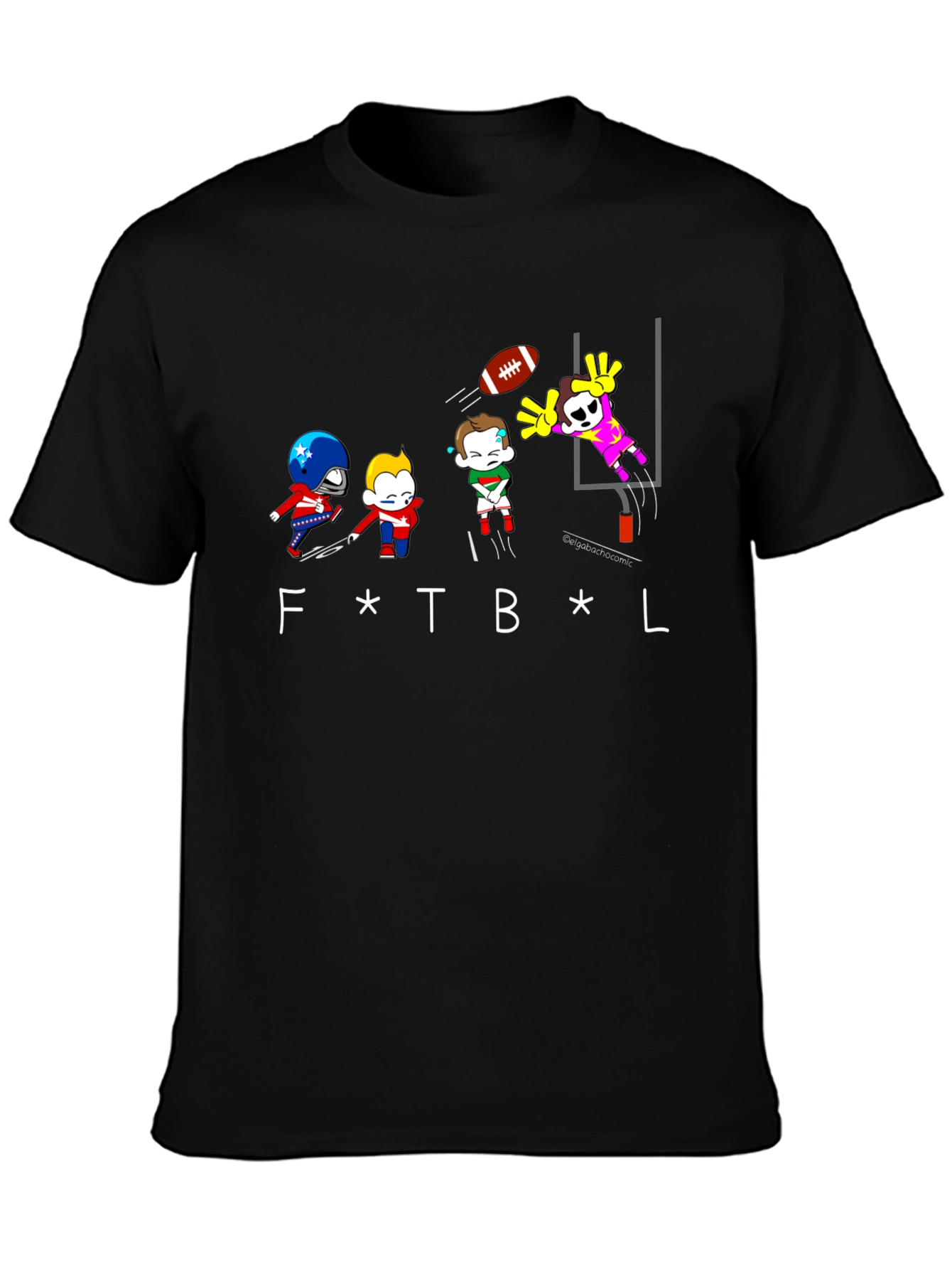 Black Funny Football Cartoon Black T-Shirt view 3