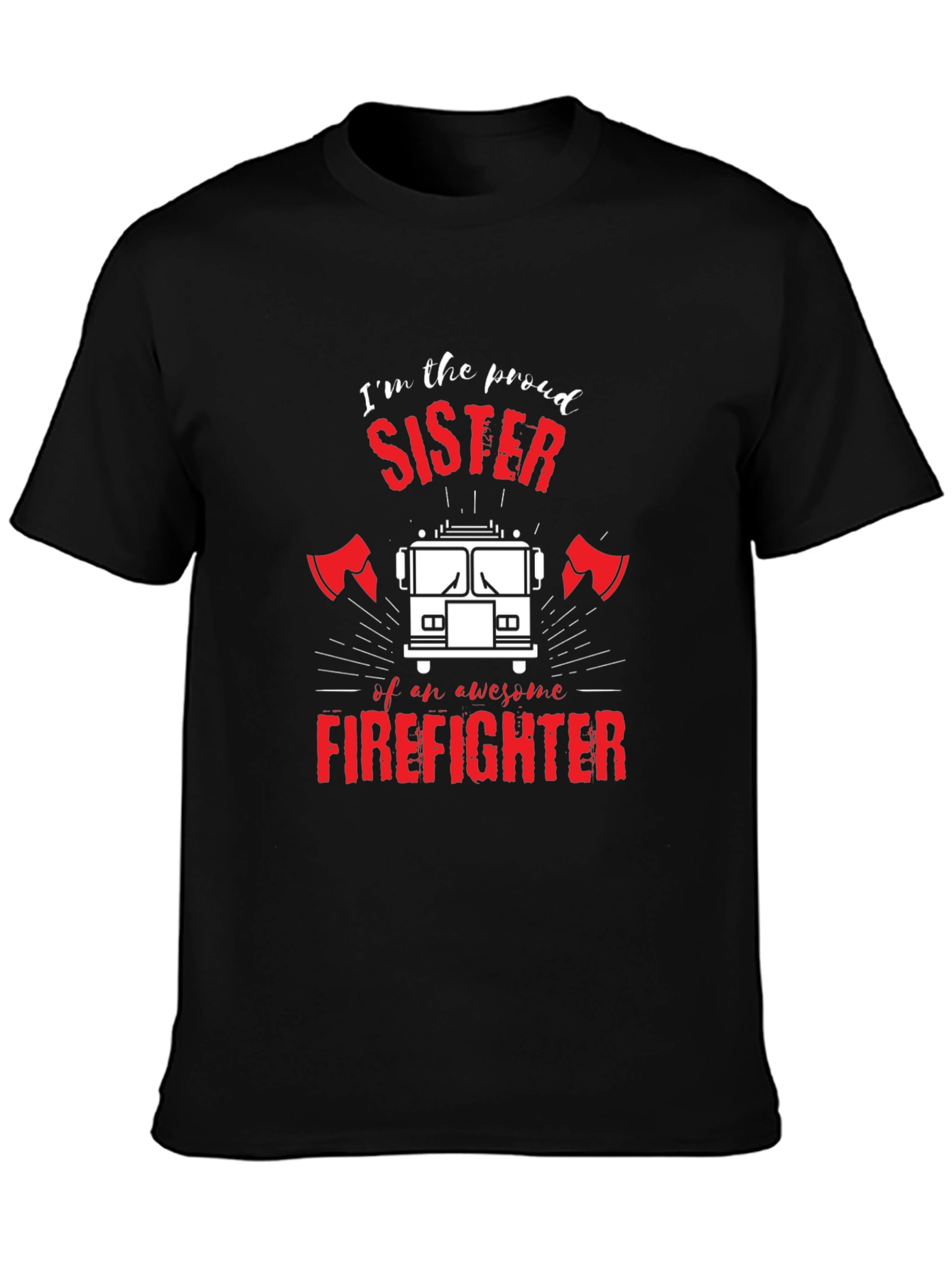 Black Proud Firefighter Sister Black T-Shirt view 3