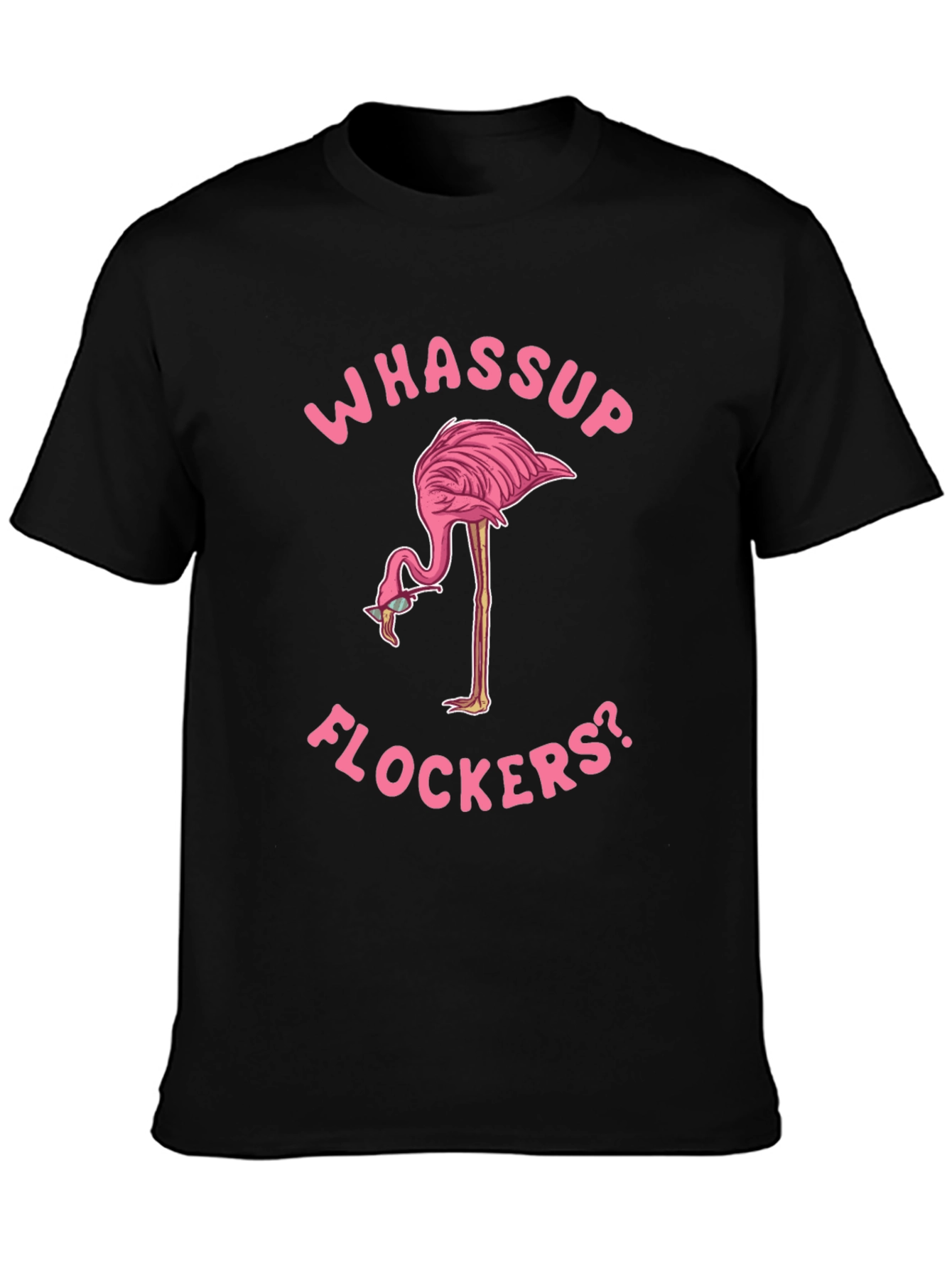 Black Whassup Flockers Flamingo T-Shirt view 3