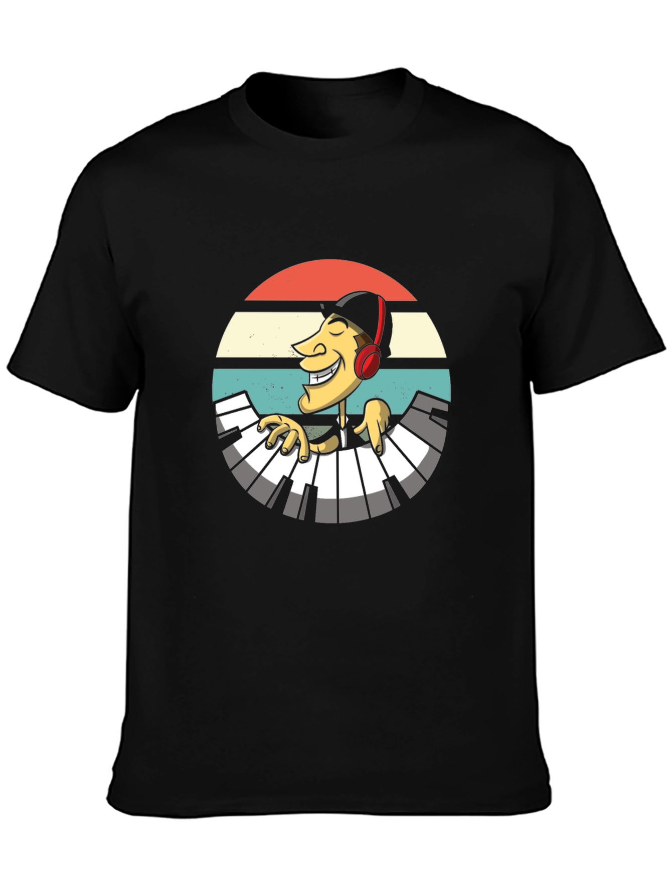 Black Retro Pianist Graphic Tee - Black Casual T-Shirt view 3
