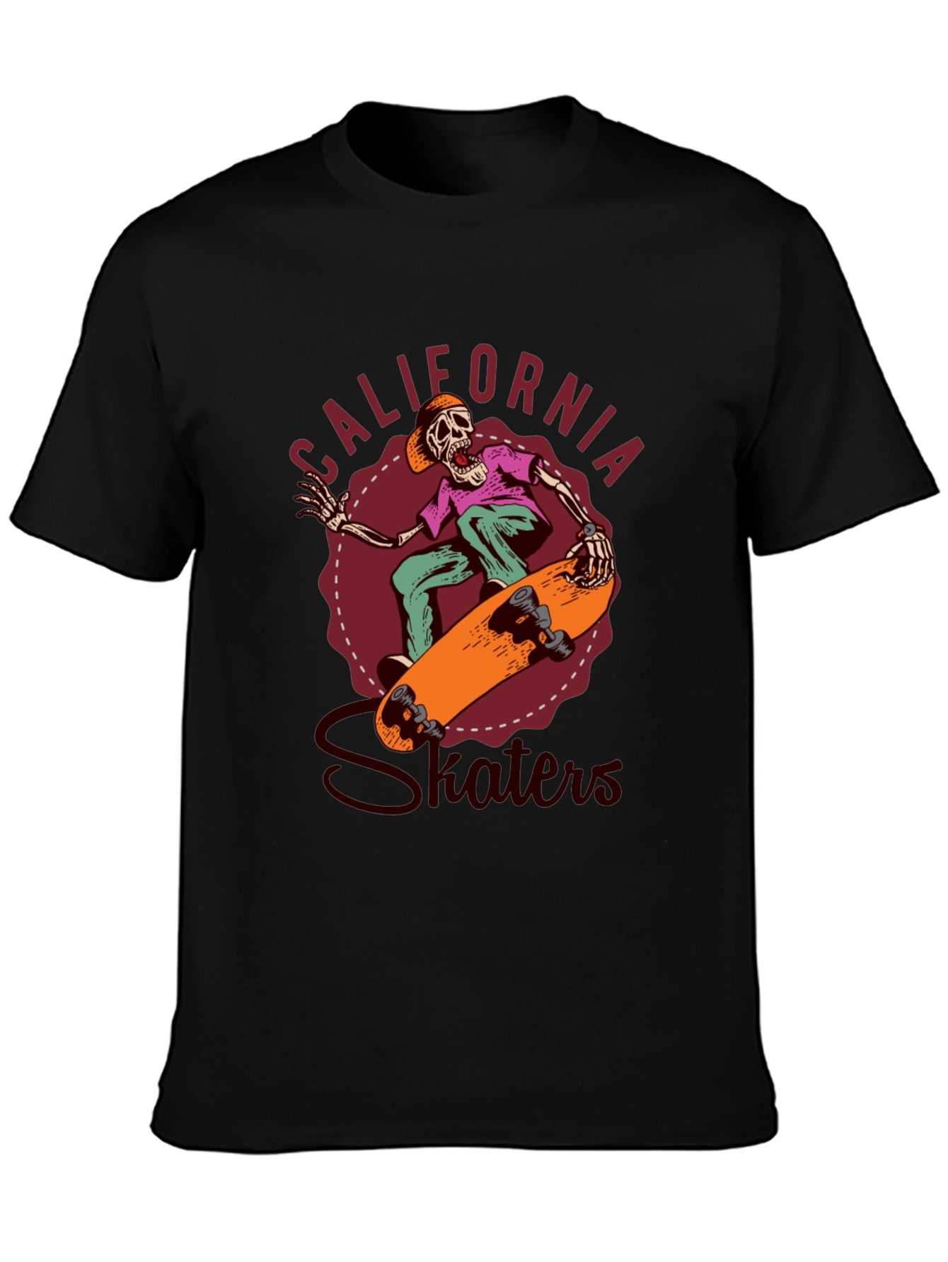 Black California Skaters Graphic Tee - Cool Skeleton Design view 3
