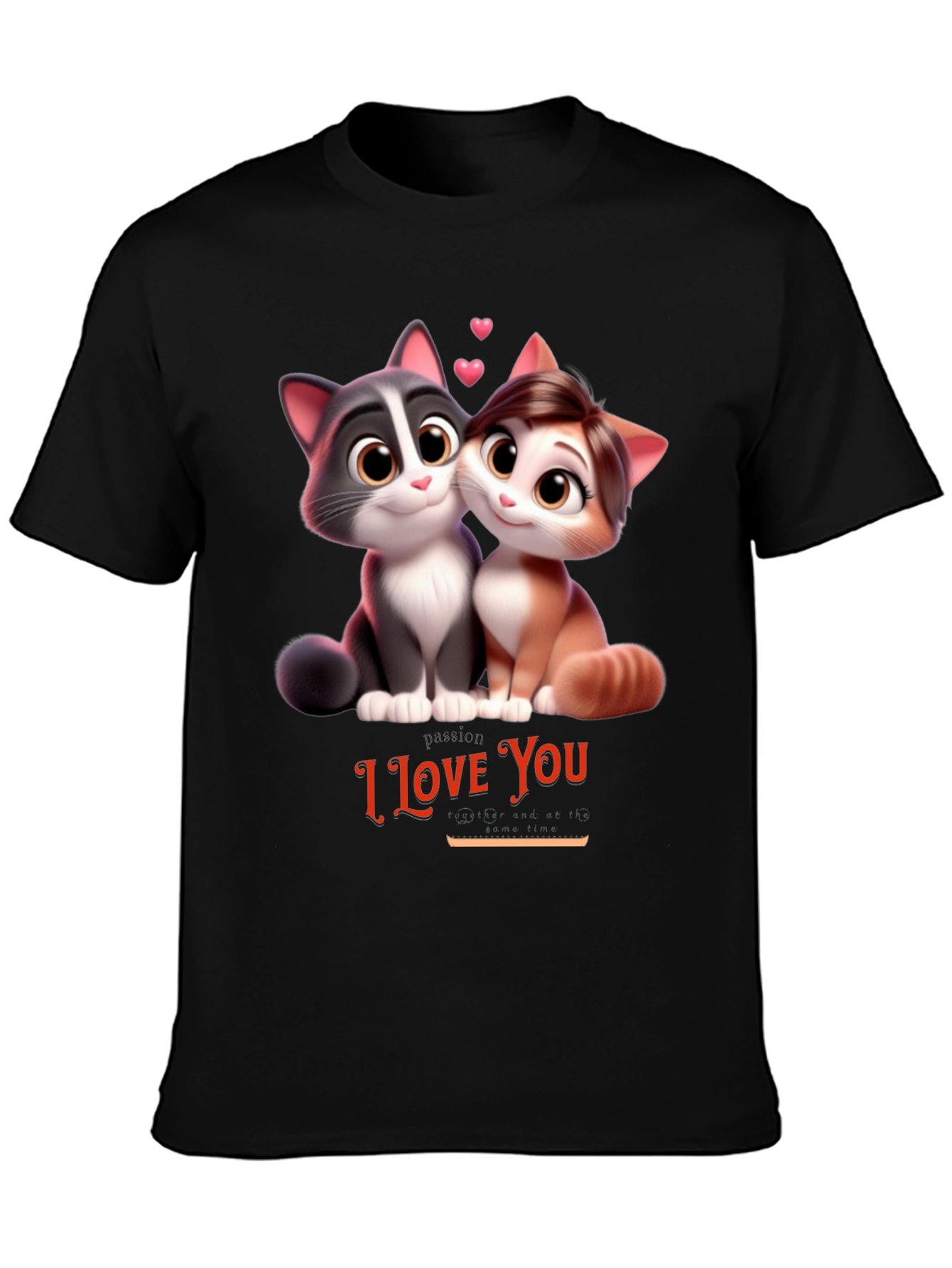 Black I Love You Cats T-Shirt view 3