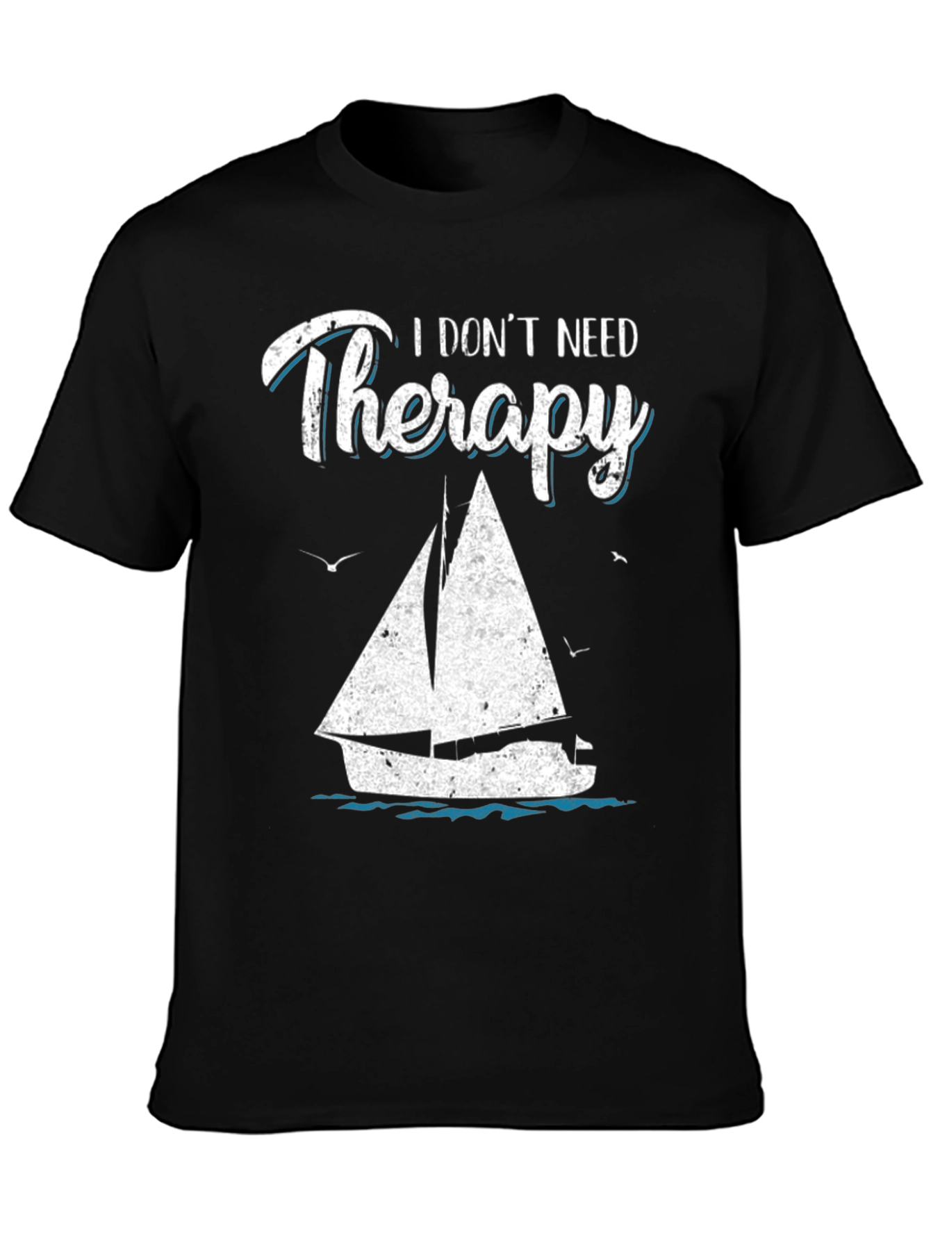Black Sailboat Therapy Graphic T-Shirt: Black Cotton Tee view 3
