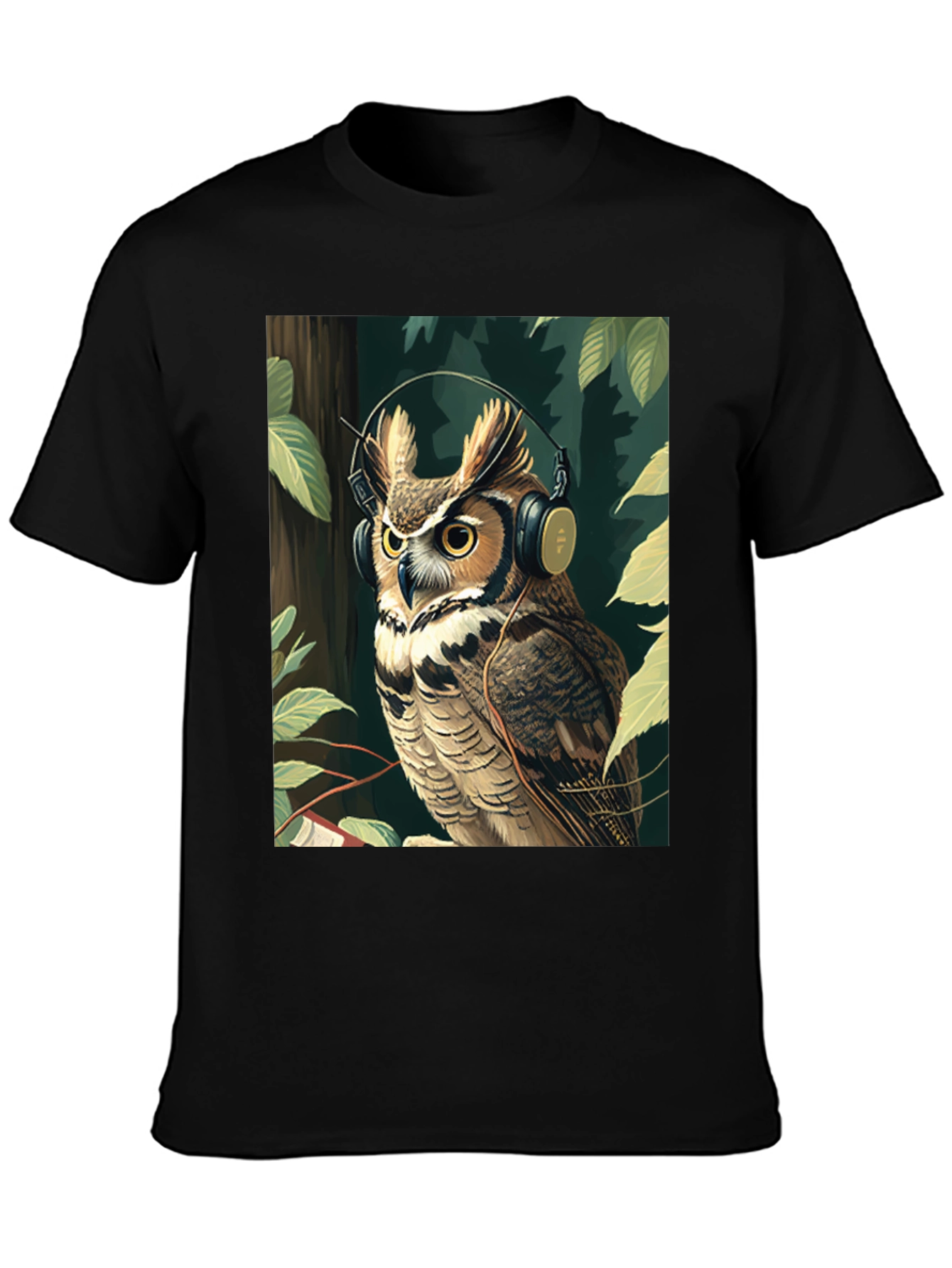 Black Owl with Headphones Graphic Tee - Stylish & Unique view 3