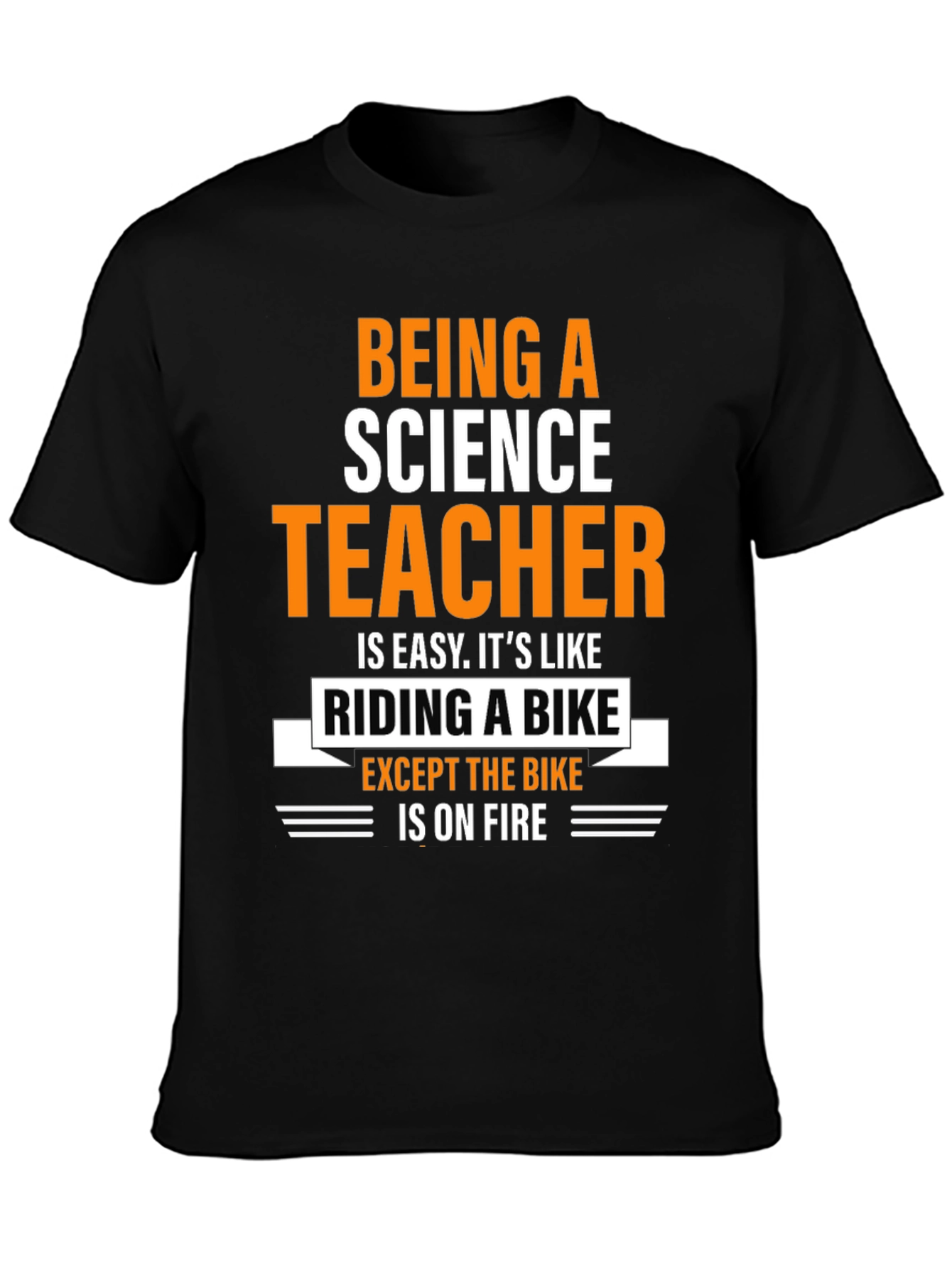 Black Science Teacher T-Shirt: Riding a Bike On Fire view 3