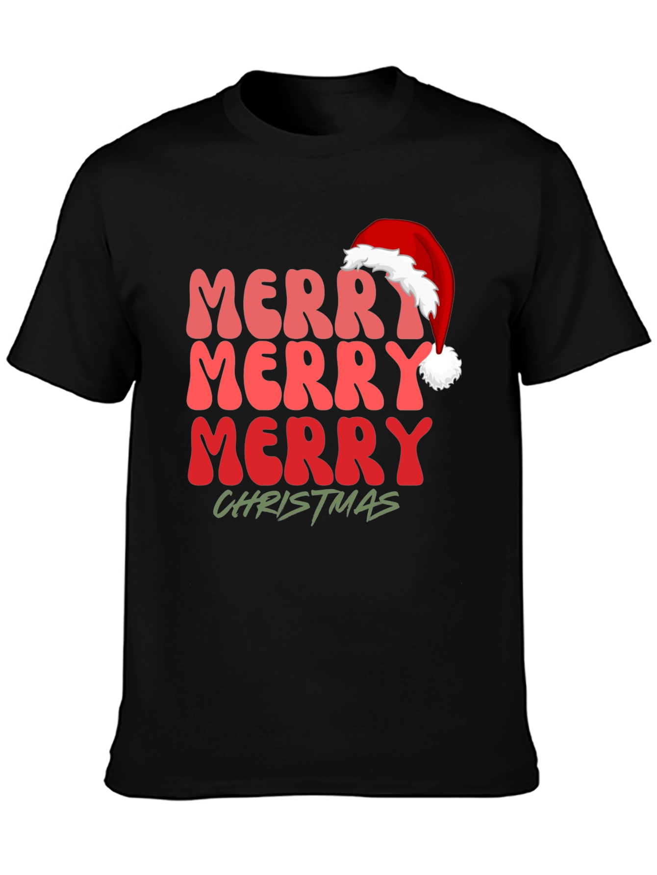 Black Merry Christmas Santa Hat Graphic Tee view 3