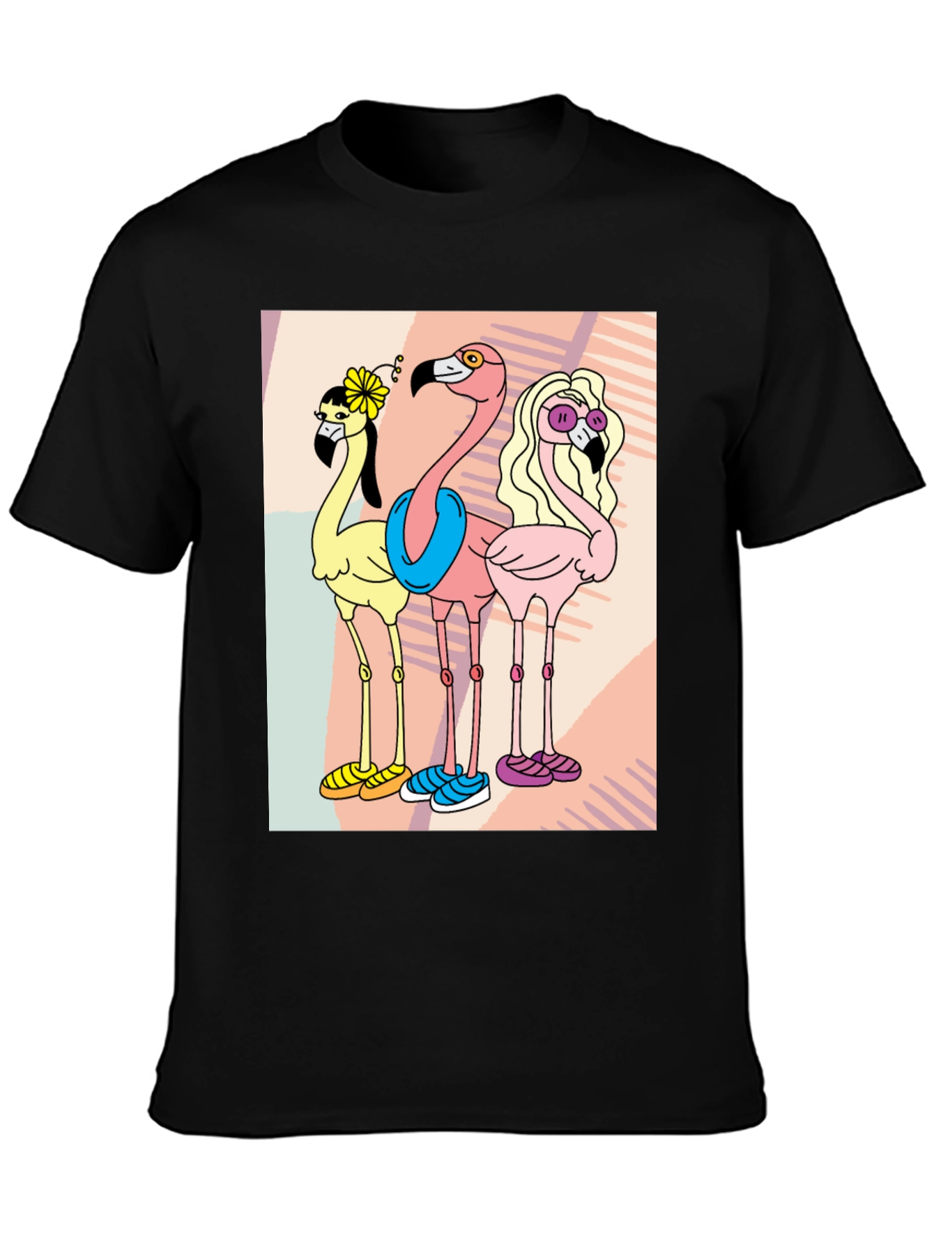 Black Funky Flamingo Tee - Quirky Cartoon T-Shirt view 3