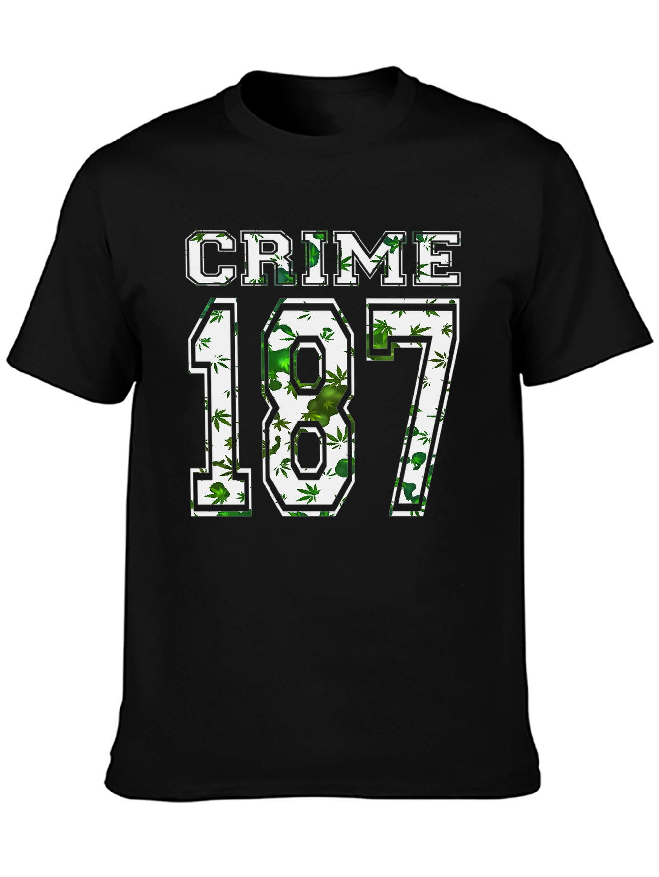 Black Crime 187 Weed Print Graphic T-Shirt view 3