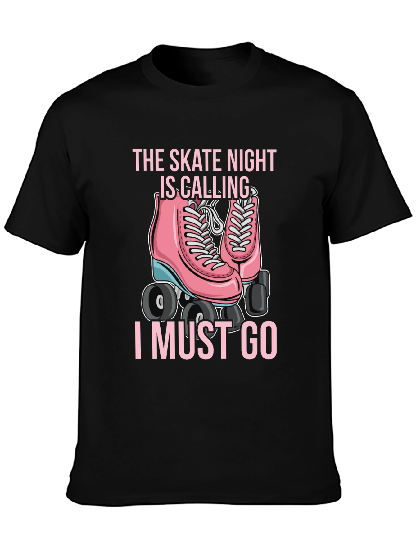 Black Skate Night Calling T-Shirt - Pink Roller Skate Graphic view 3