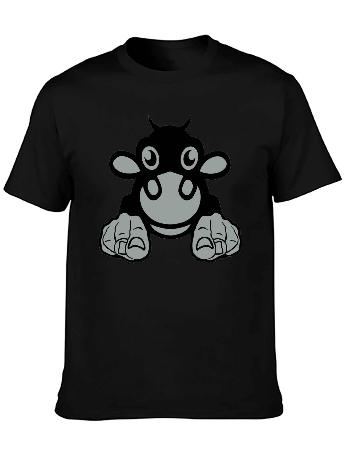 Black Cartoon Cow Graphic Tee - Black T-Shirt view 3