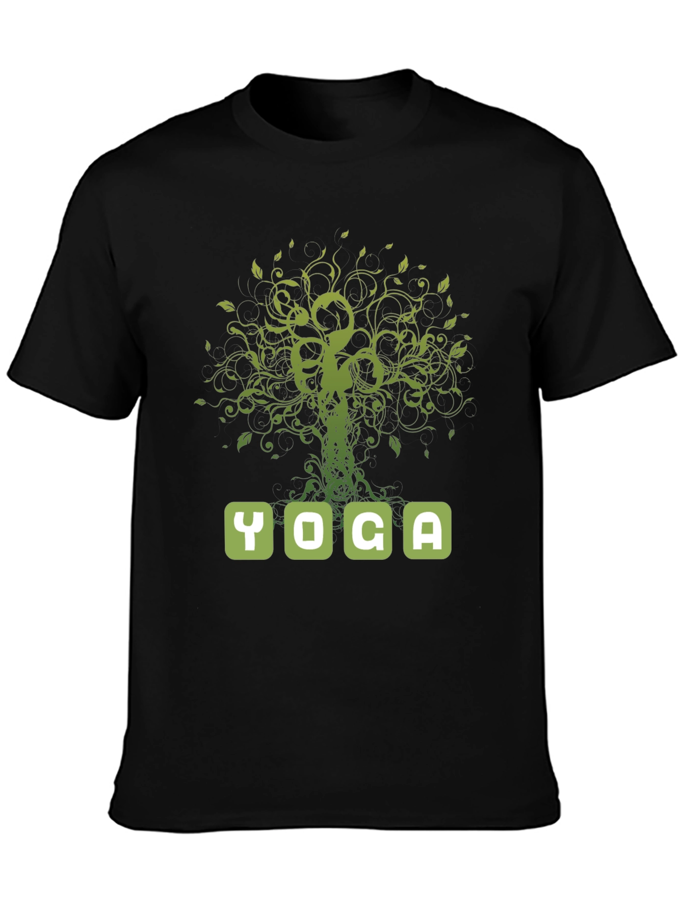 Black Yoga Tree Graphic Tee - Men's Black Cotton T-Shirt view 3