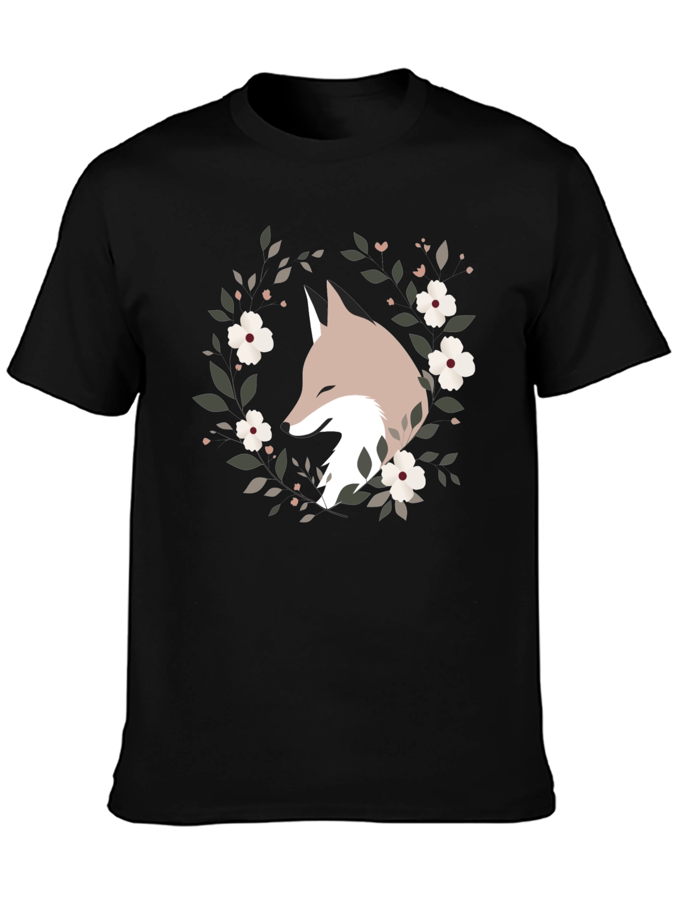 Black Fox Floral Wreath Graphic Tee - Black view 3