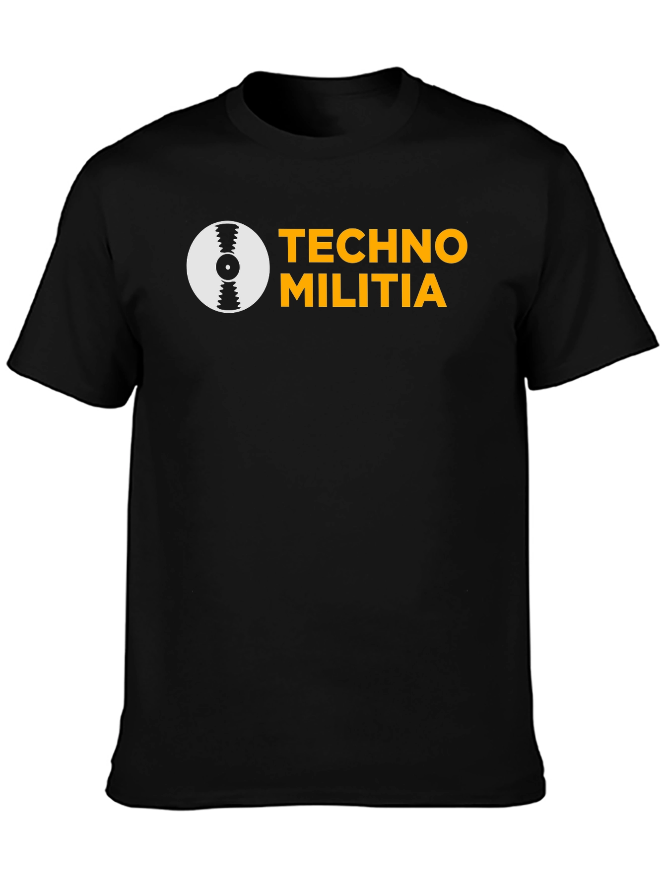 Black Techno Militia Graphic Tee - Black Cotton T-Shirt view 3