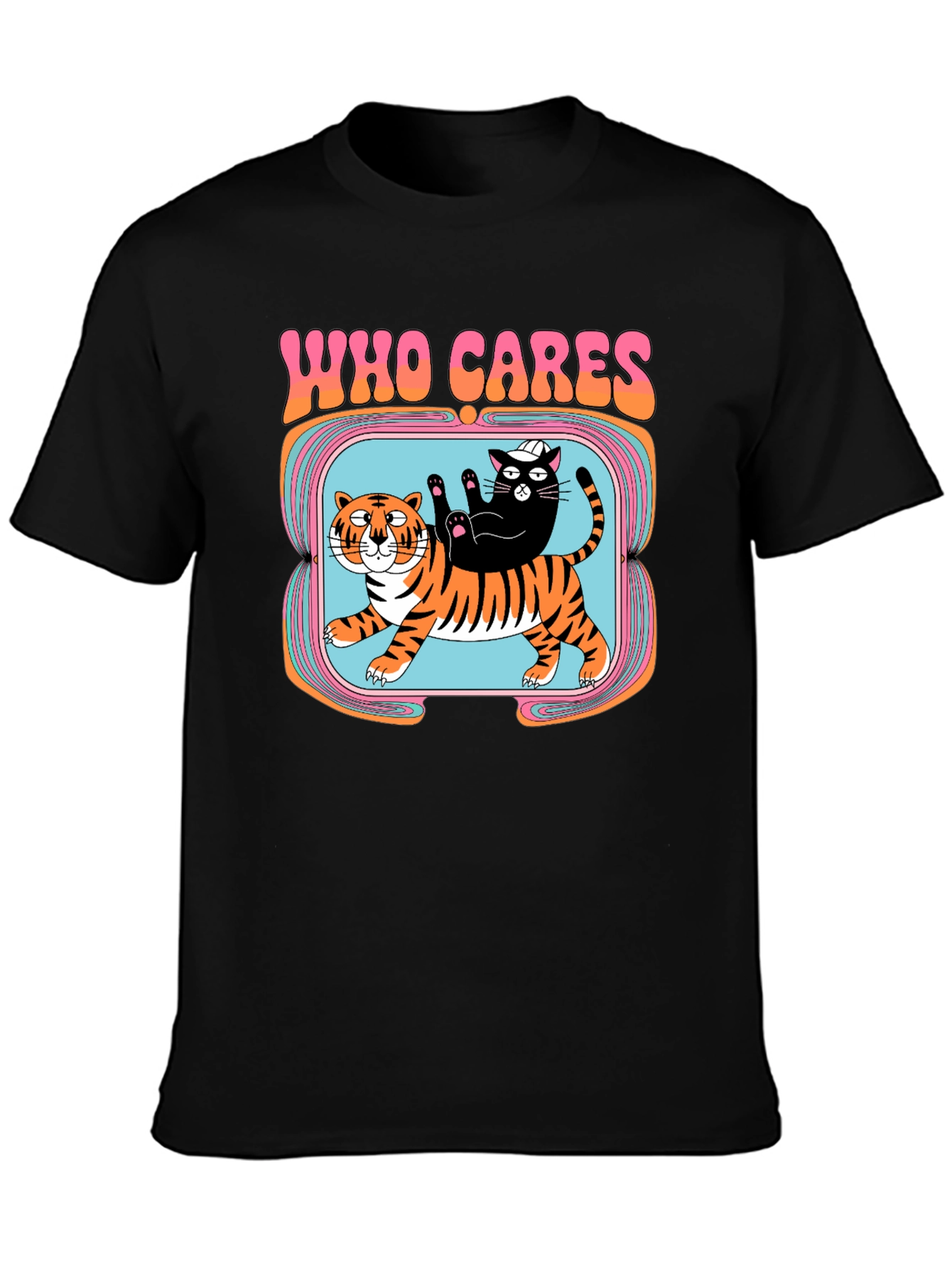 Black Who Cares Cat & Tiger Graphic Tee - Black view 3