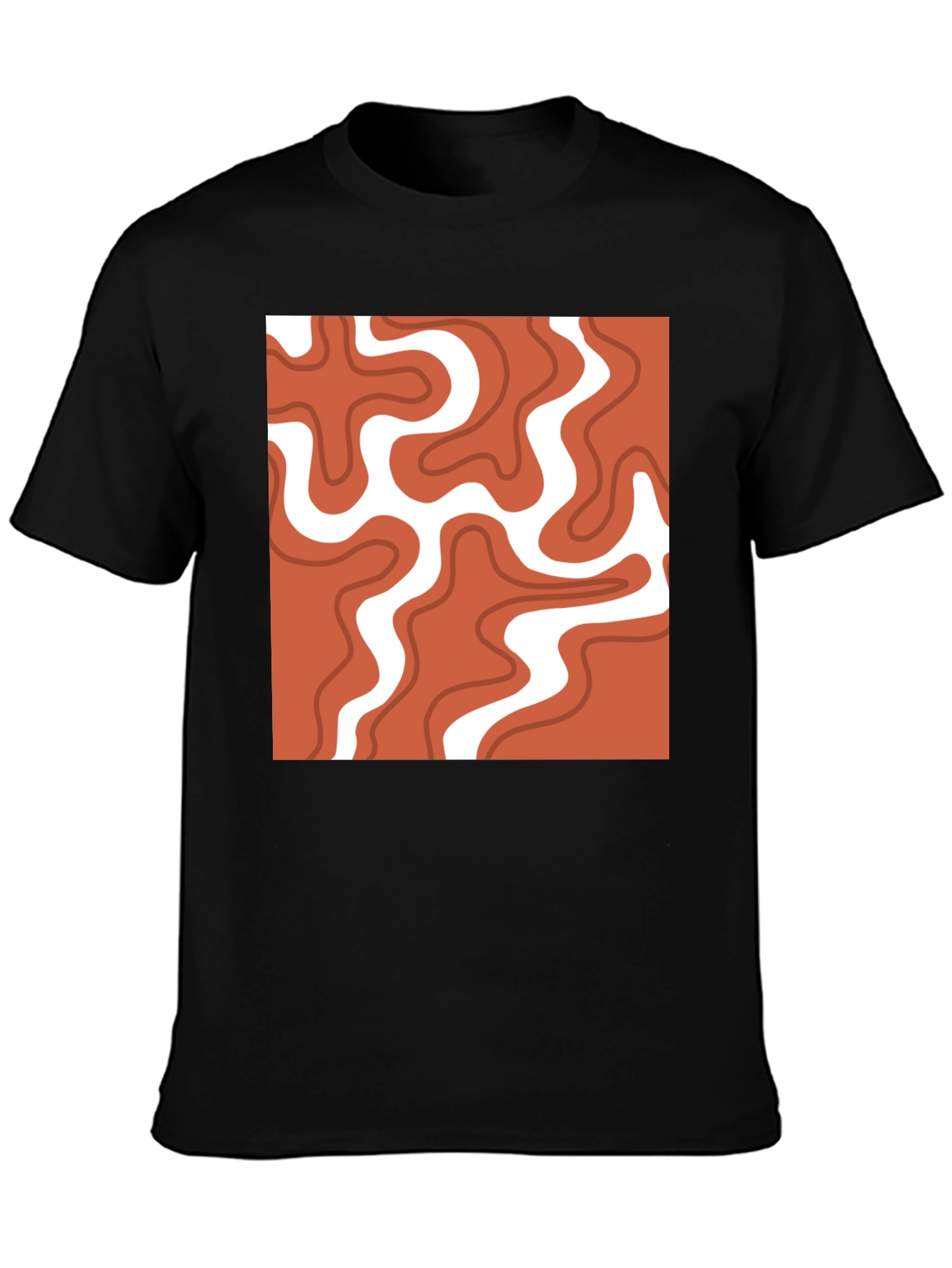 Black Retro Swirl T-Shirt - Modern Abstract Tee view 3