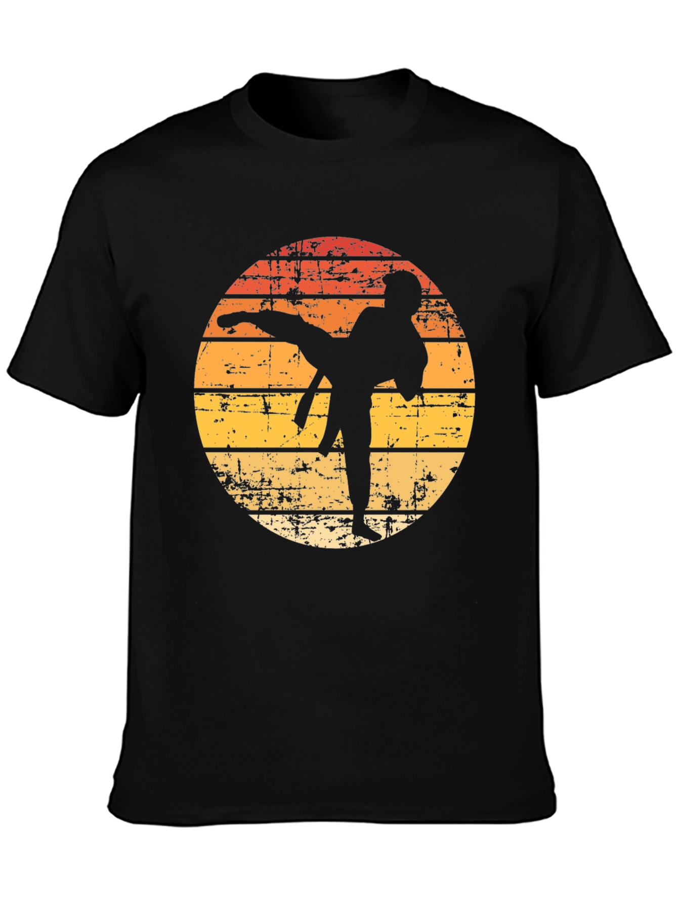 Black Karate Sunset T-Shirt - Retro Martial Arts Tee view 3
