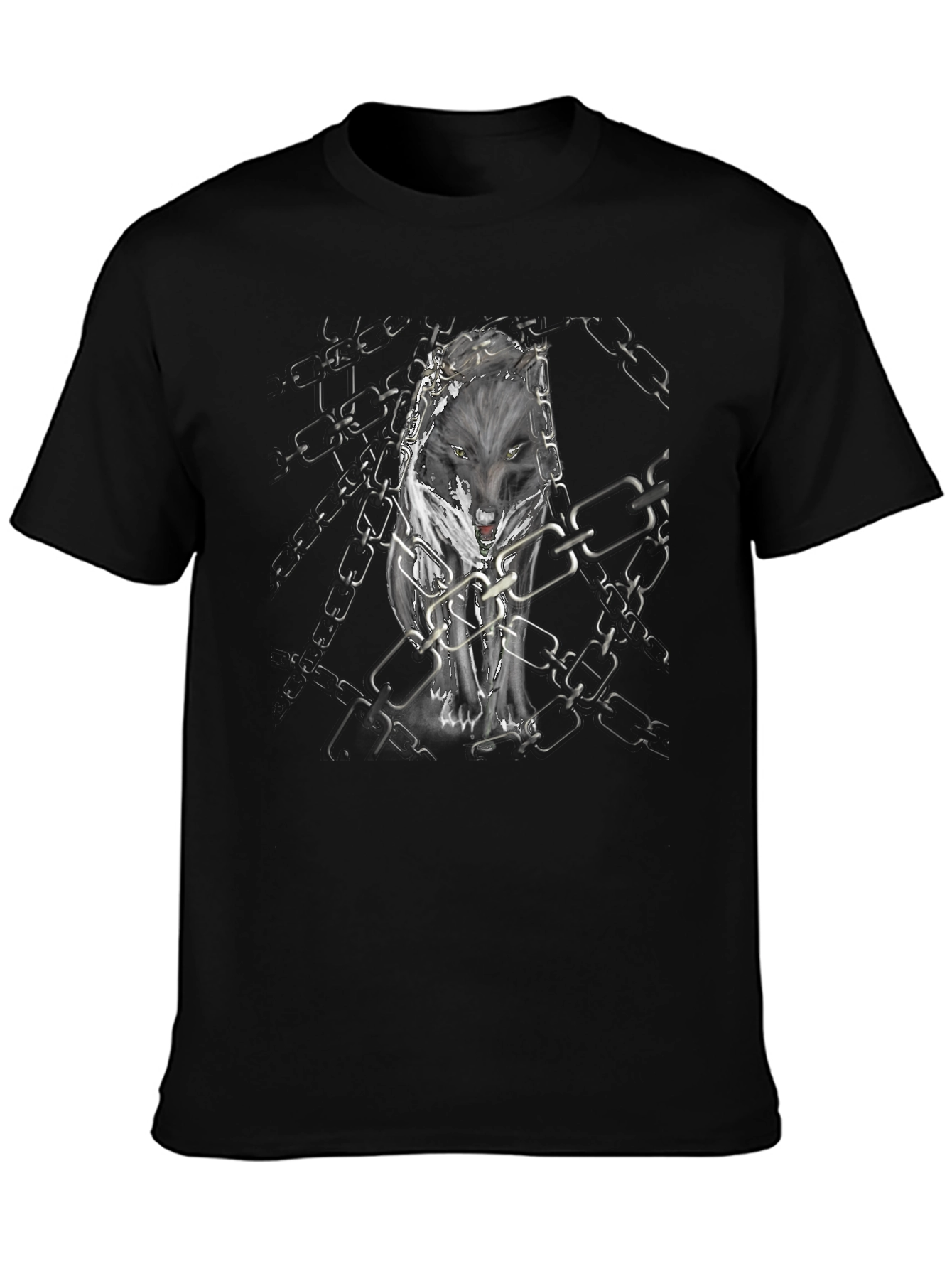 Black Wolf in Chains Black Graphic T-Shirt view 3
