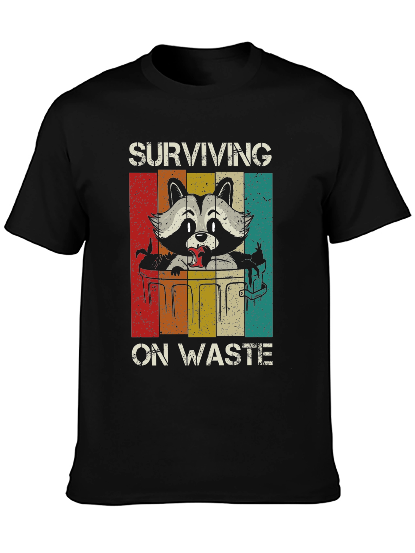Black Surviving on Waste Raccoon Graphic Tee view 3