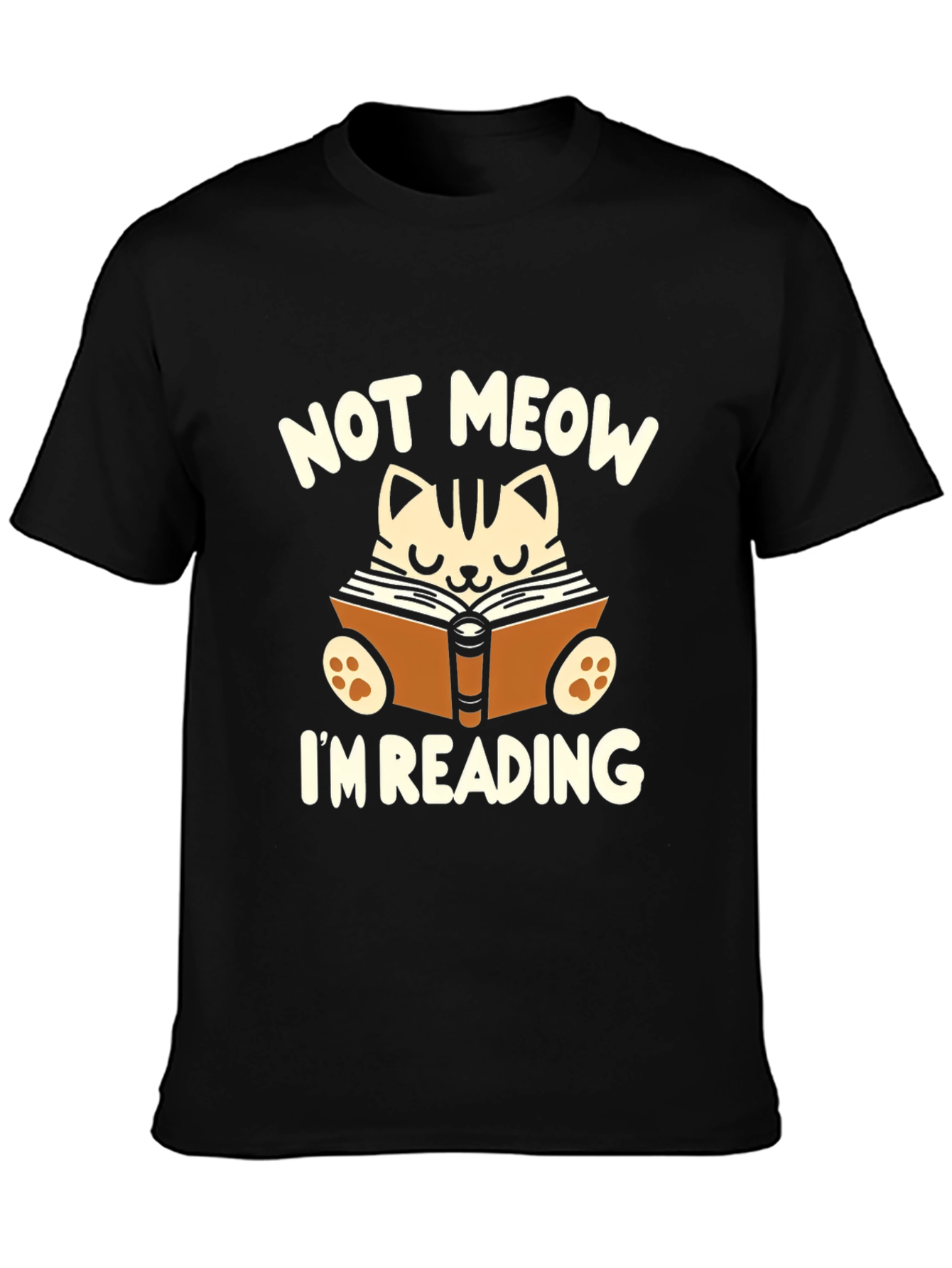 Black Funny Cat Reading Book T-Shirt view 3