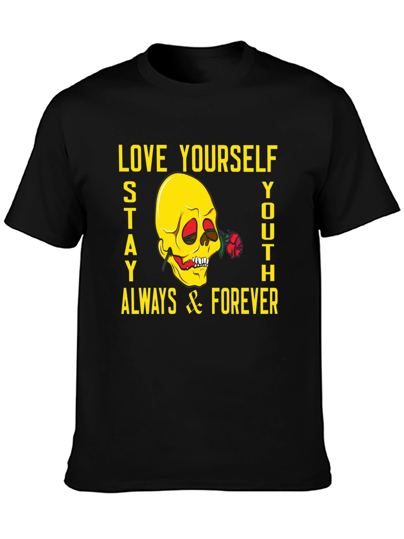 Black Skull & Rose Graphic Tee - Love Yourself, Stay Youthful! view 3