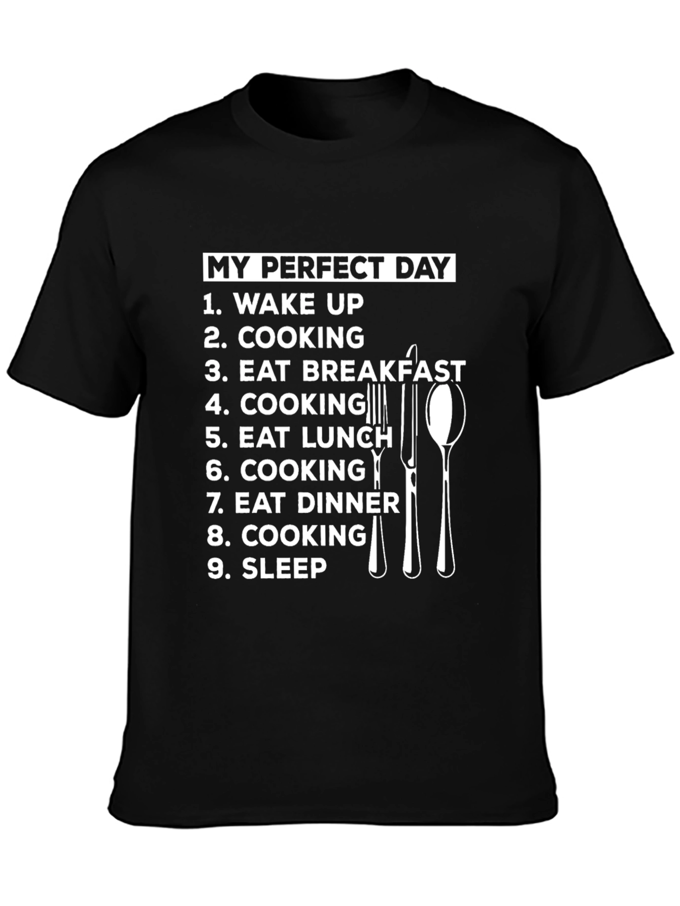 Black My Perfect Day Cooking T-Shirt - Chef Gift Idea view 3