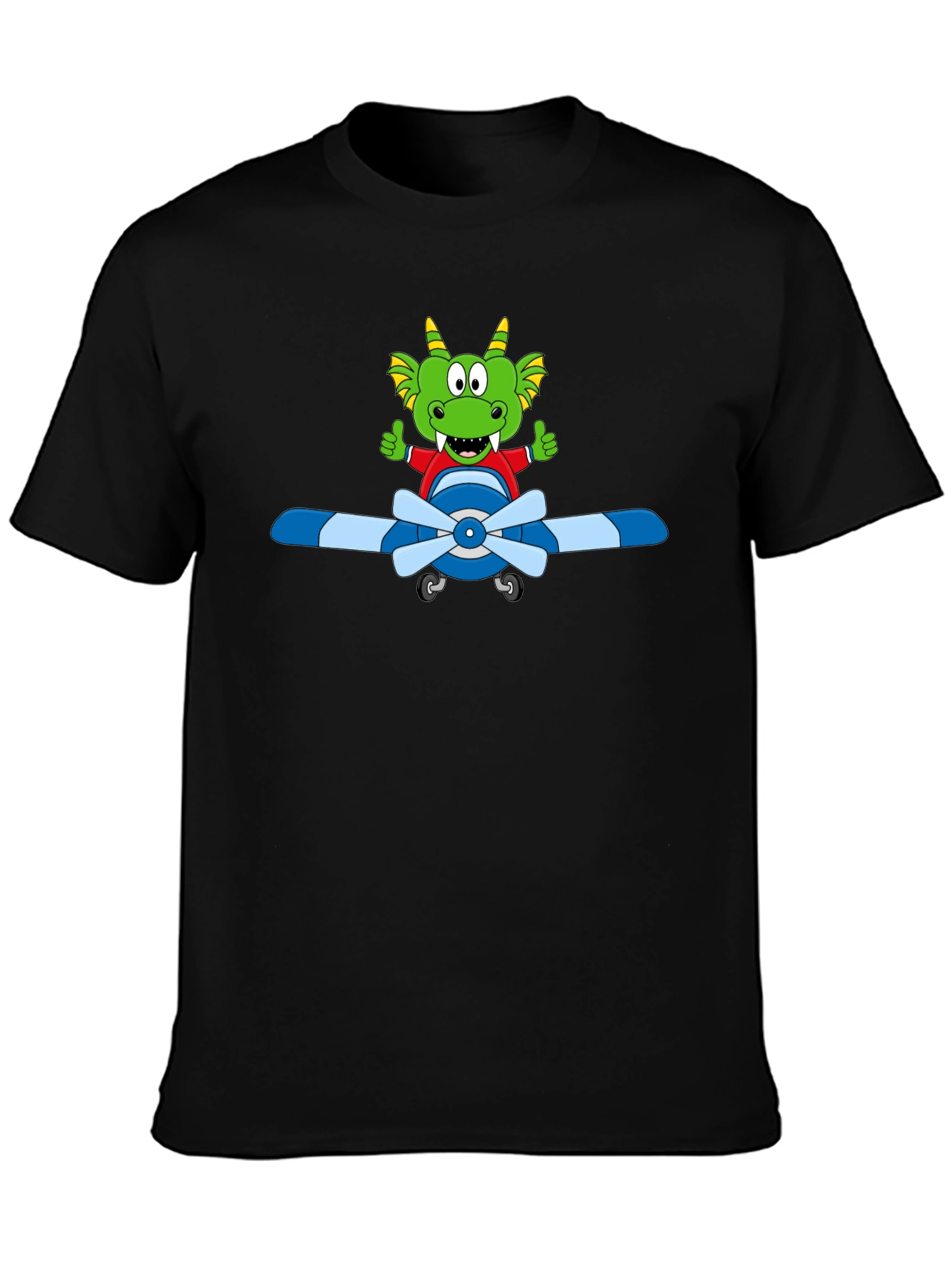 Black Cartoon Dragon Pilot T-Shirt view 3