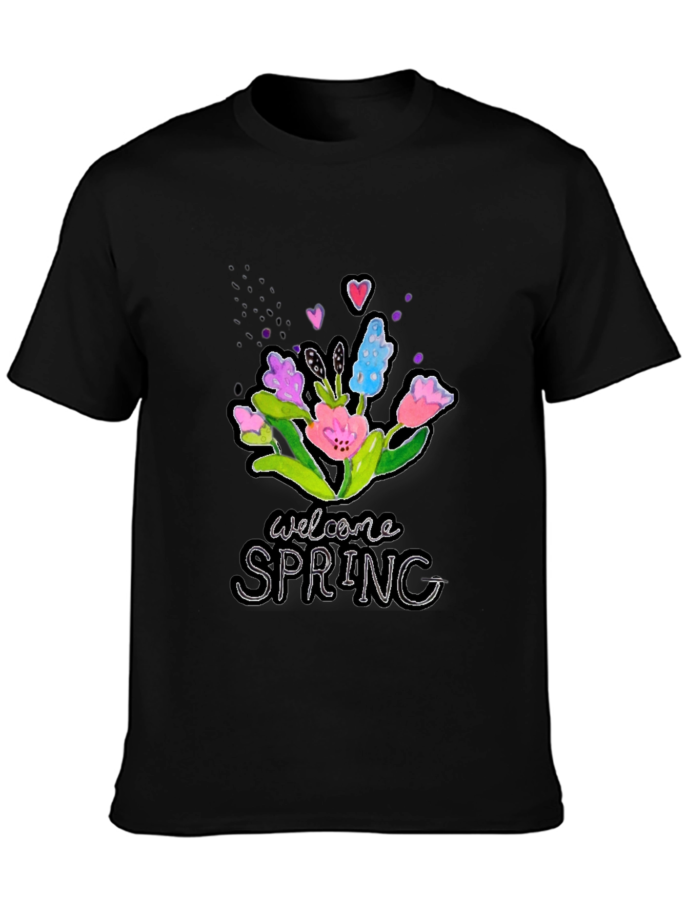 Black Welcome Spring Floral Graphic T-Shirt view 3