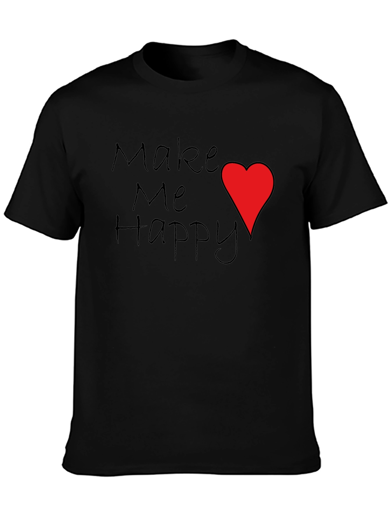 Black Make Me Happy T-Shirt Red Heart Black Tee view 3