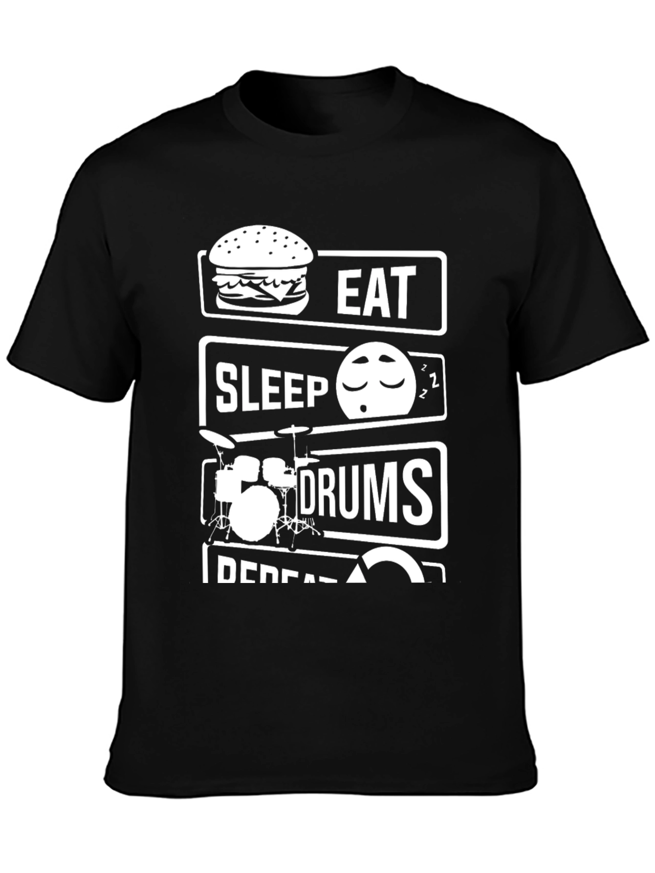 Black Eat Sleep Drums Repeat T-Shirt - Musician Humor view 3